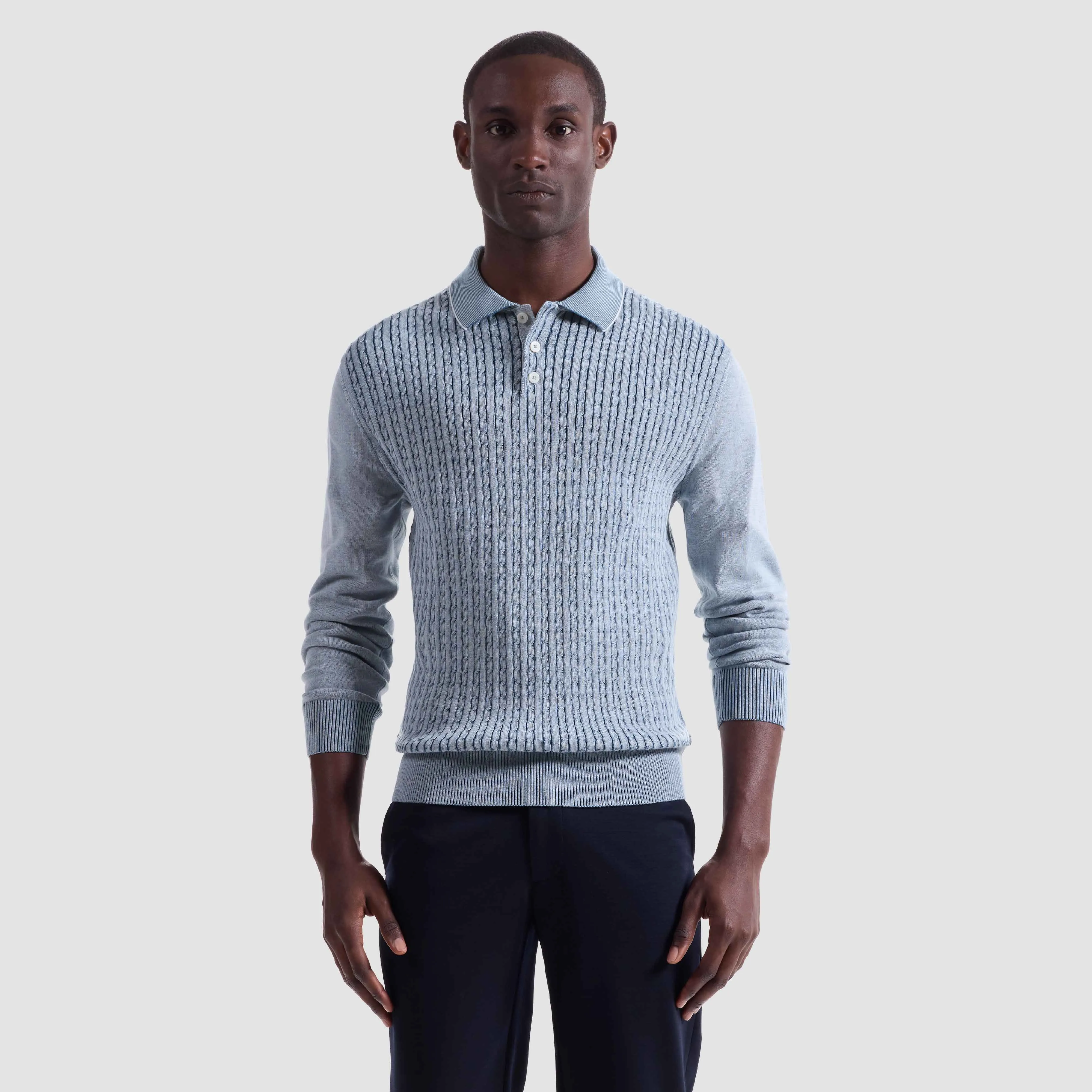 Cable Stitch Polo Sweater sold by Bugatchi product image thumbnail 2