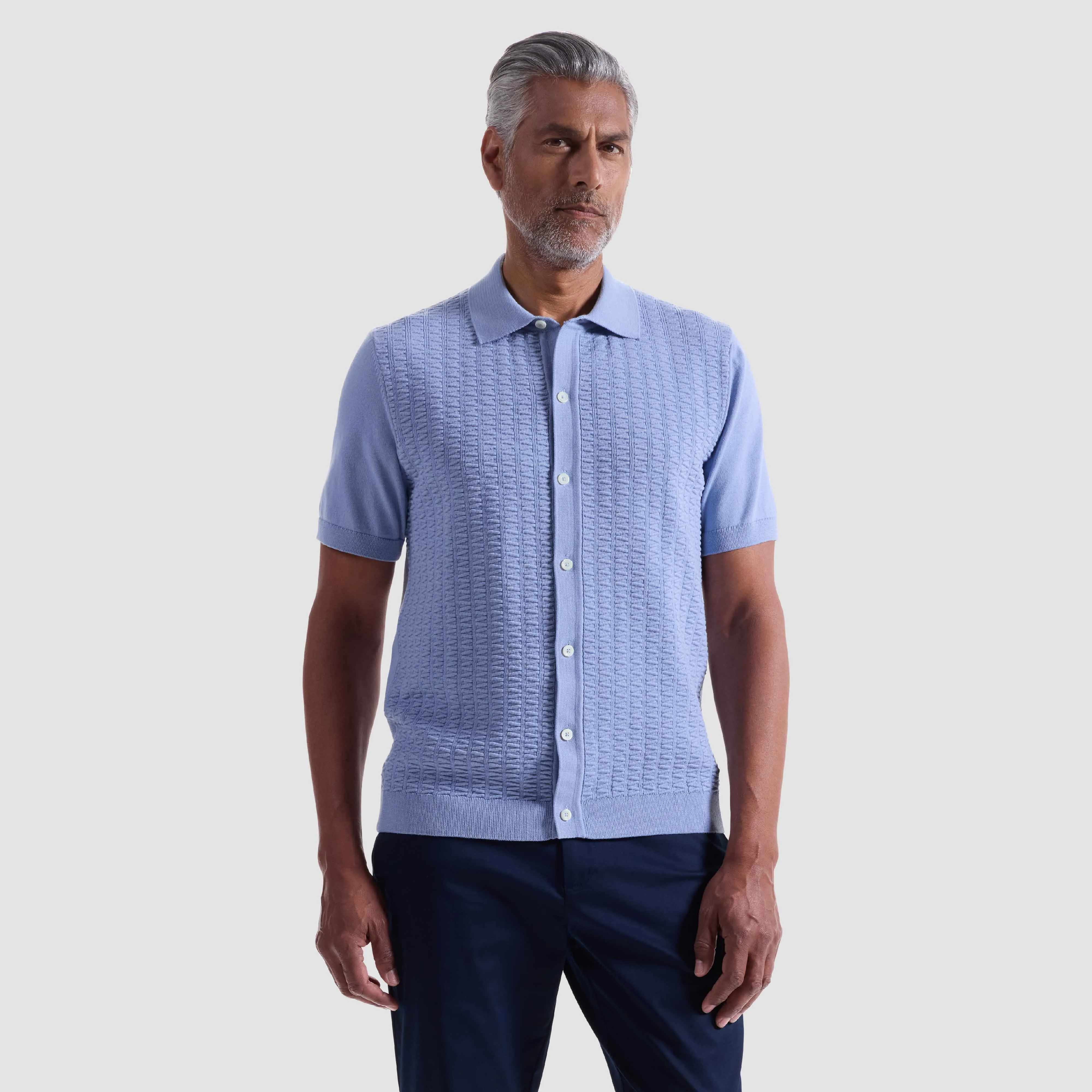 Ladder Stitch Full Button Polo Sweater sold by Bugatchi product image thumbnail 2