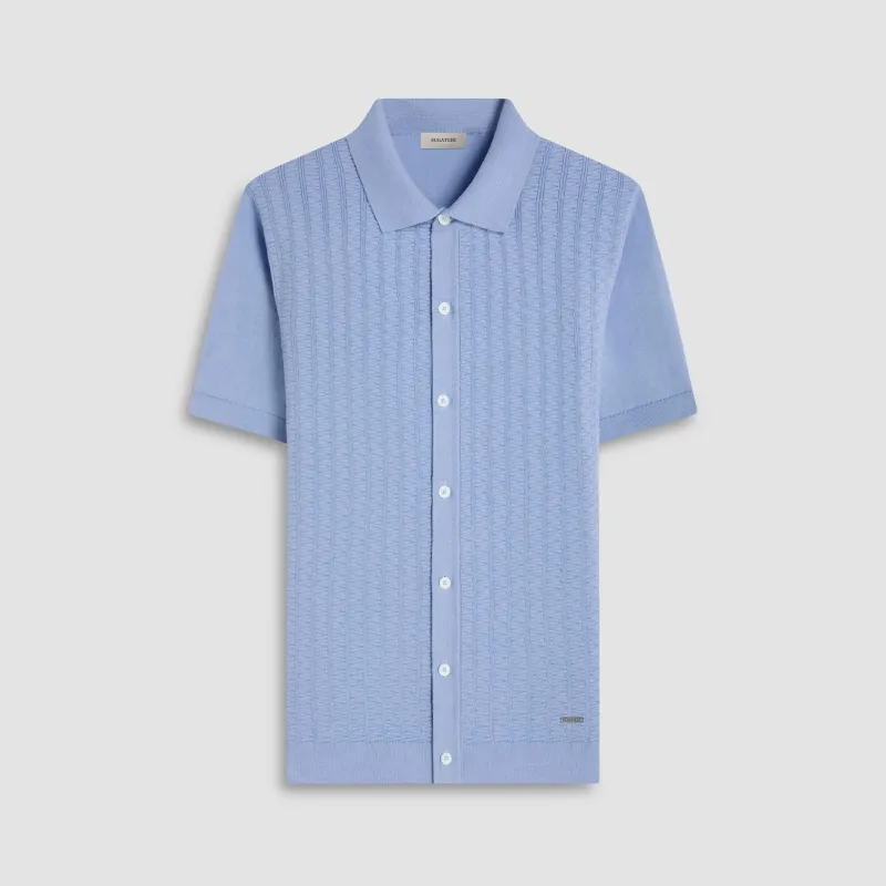 Ladder Stitch Full Button Polo Sweater sold by Bugatchi