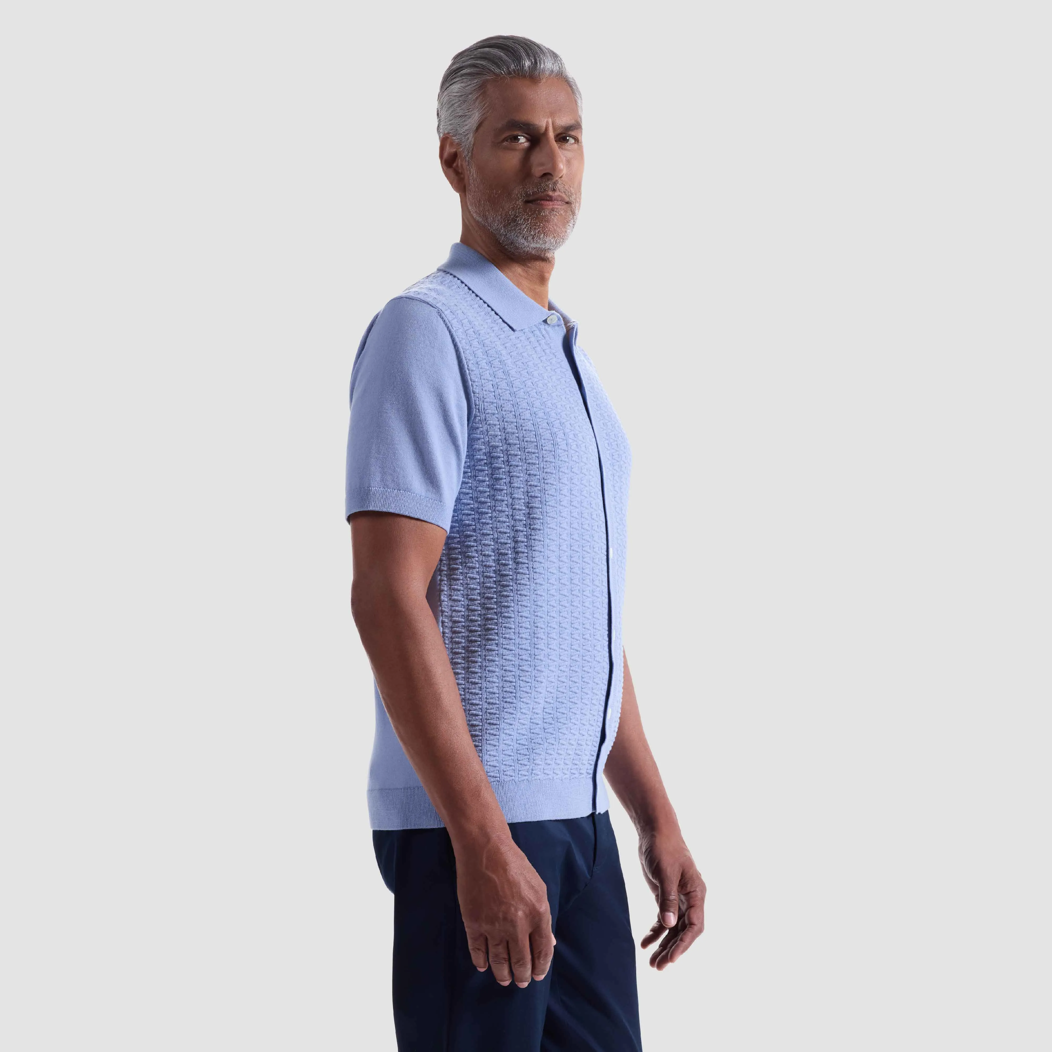 Ladder Stitch Full Button Polo Sweater sold by Bugatchi product image thumbnail 3