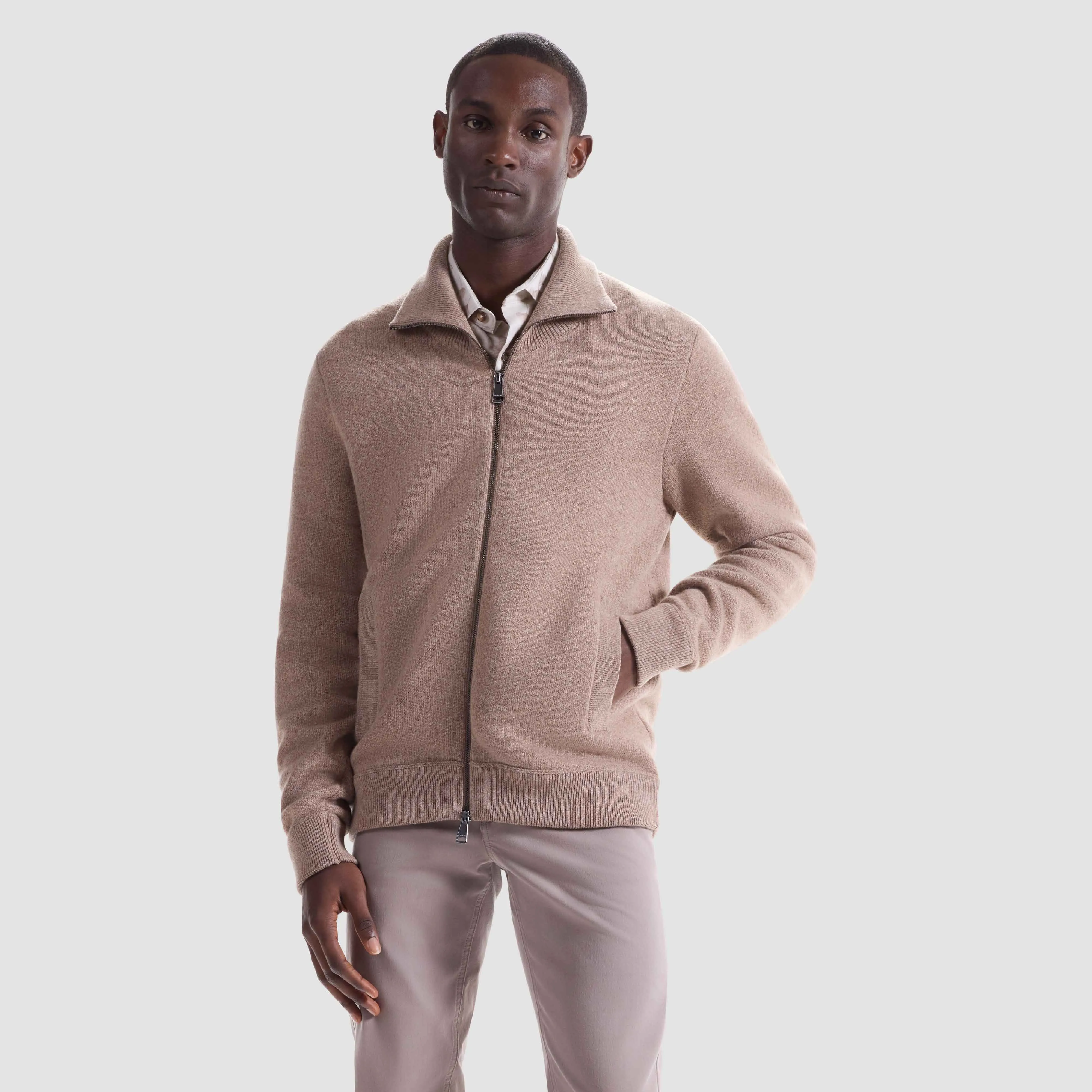 Melange Herringbone Full Zip Sweater sold by Bugatchi product image thumbnail 3
