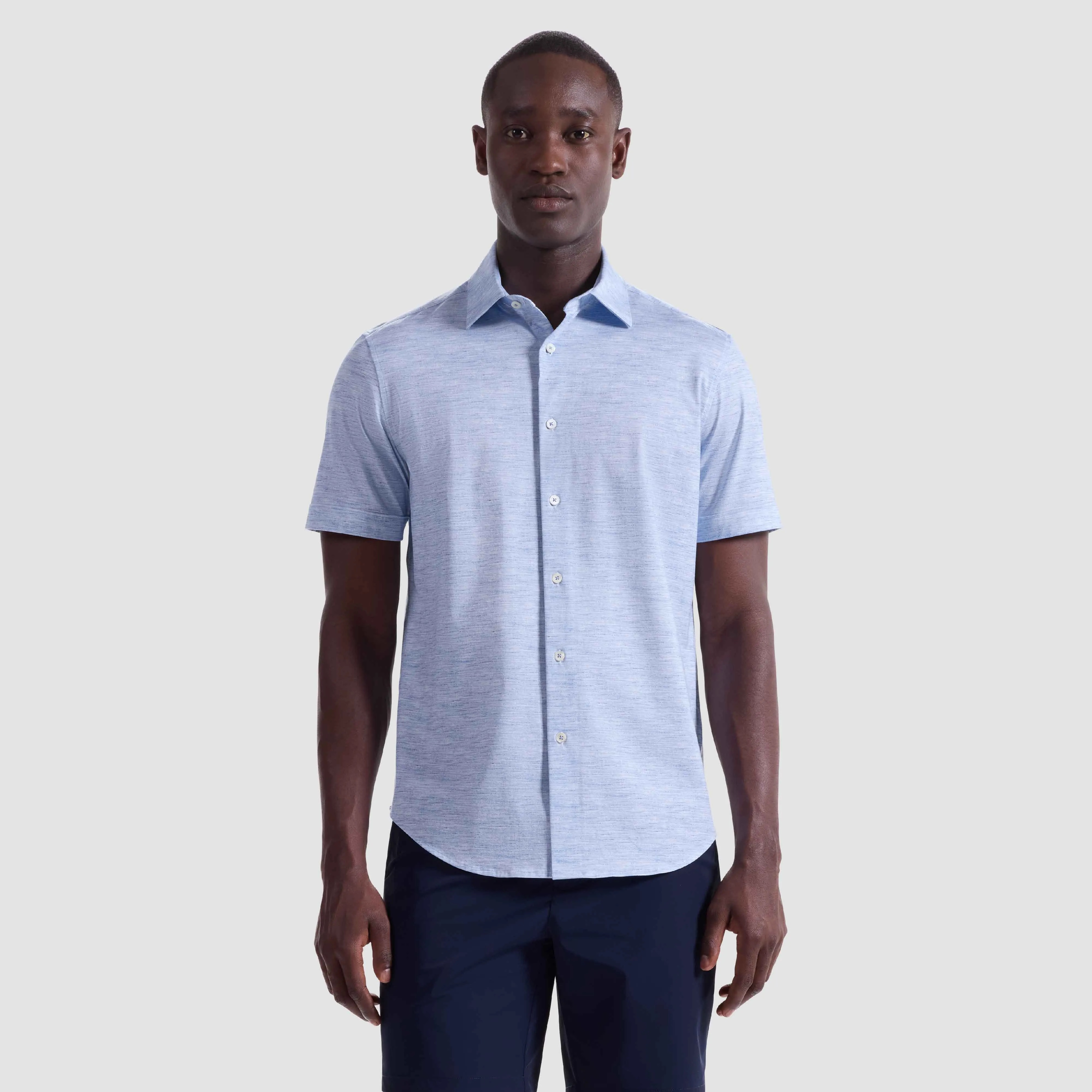 Miles Heathered OoohCotton Short-Sleeve Shirt sold by Bugatchi product image thumbnail 2
