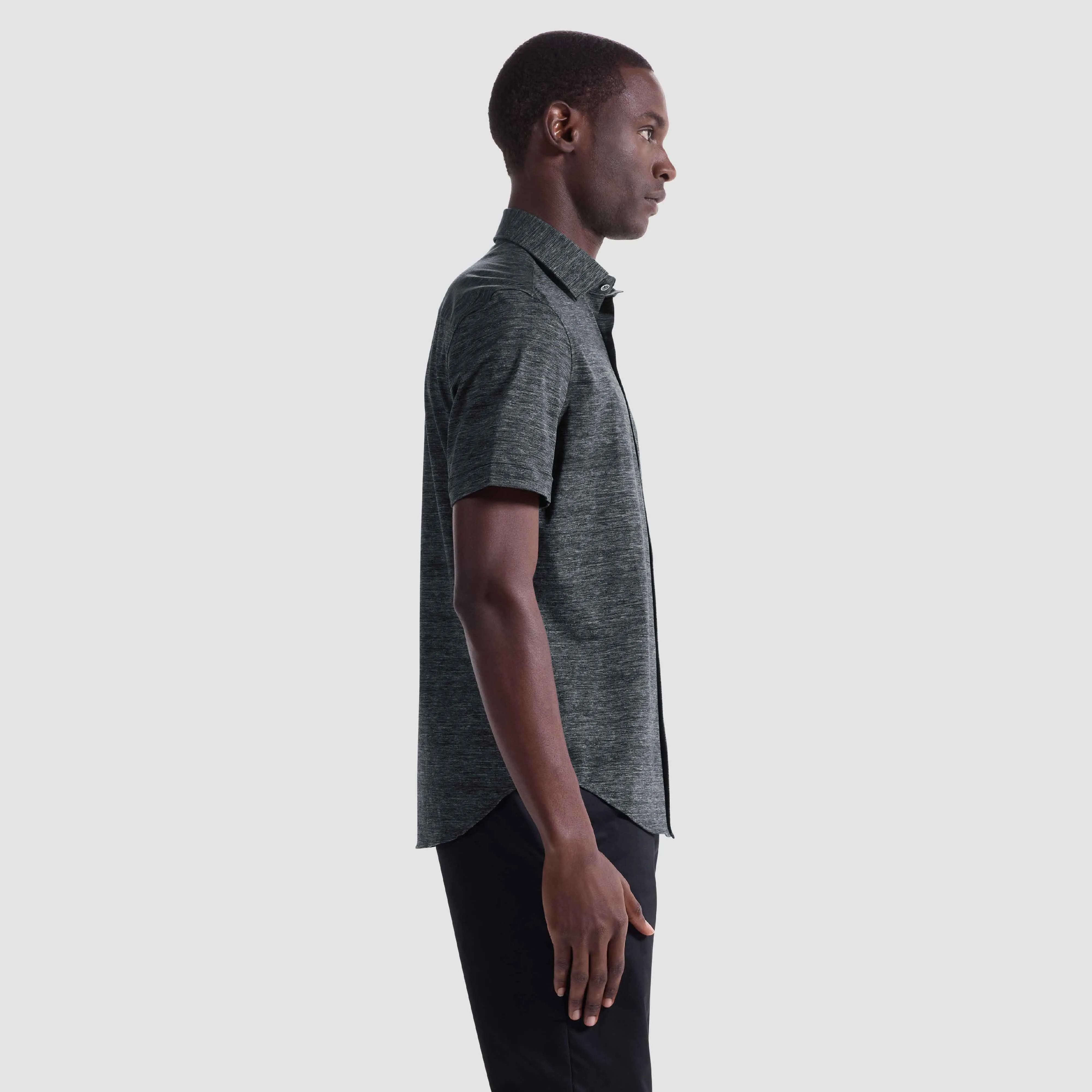 Miles Heathered OoohCotton Short-Sleeve Shirt sold by Bugatchi product image thumbnail 3