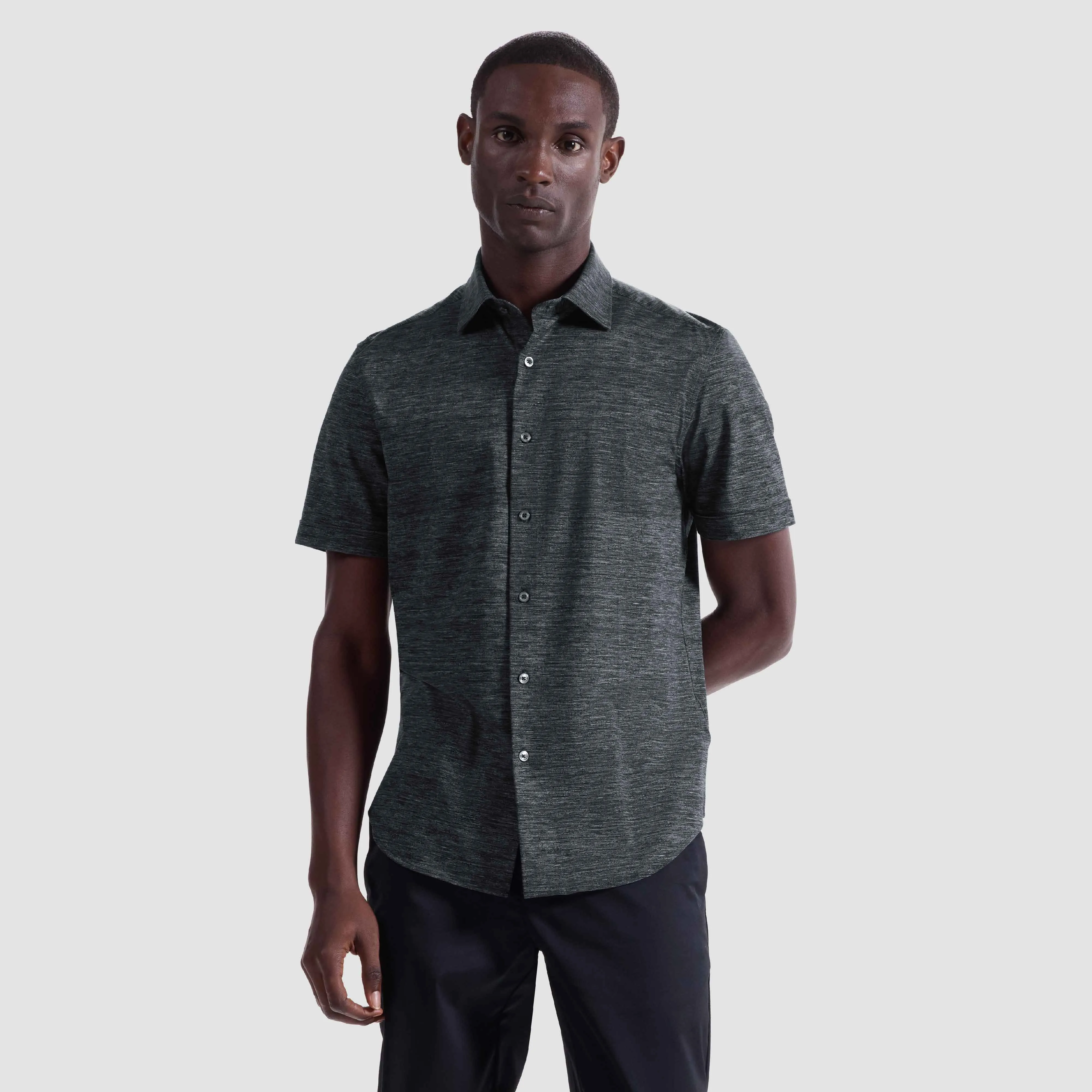 Miles Heathered OoohCotton Short-Sleeve Shirt sold by Bugatchi product image thumbnail 2