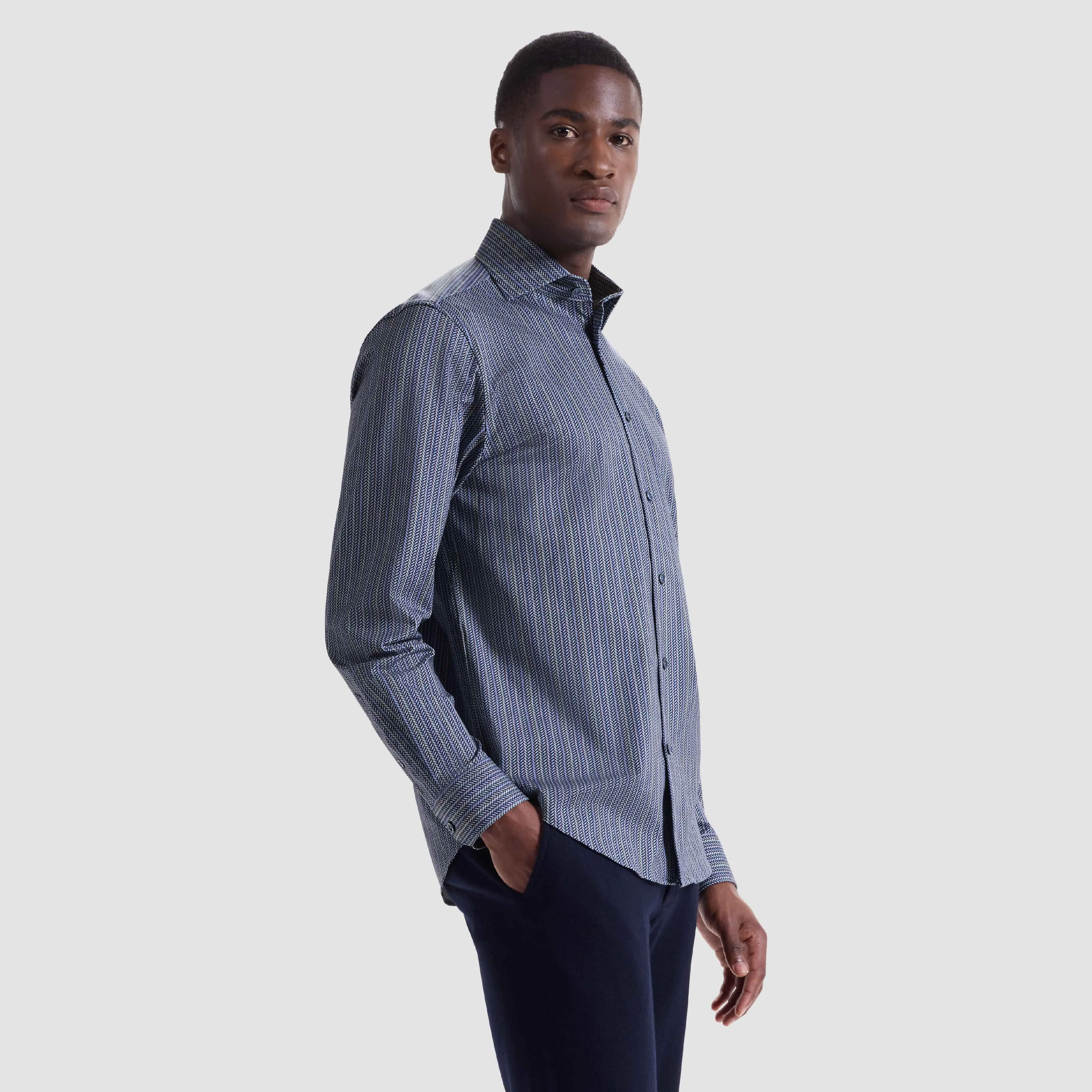 Devon Chevron Illusion OoohCotton Shirt sold by Bugatchi product image thumbnail 3