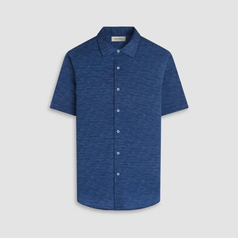 Miles Heathered OoohCotton Short-Sleeve Shirt sold by Bugatchi