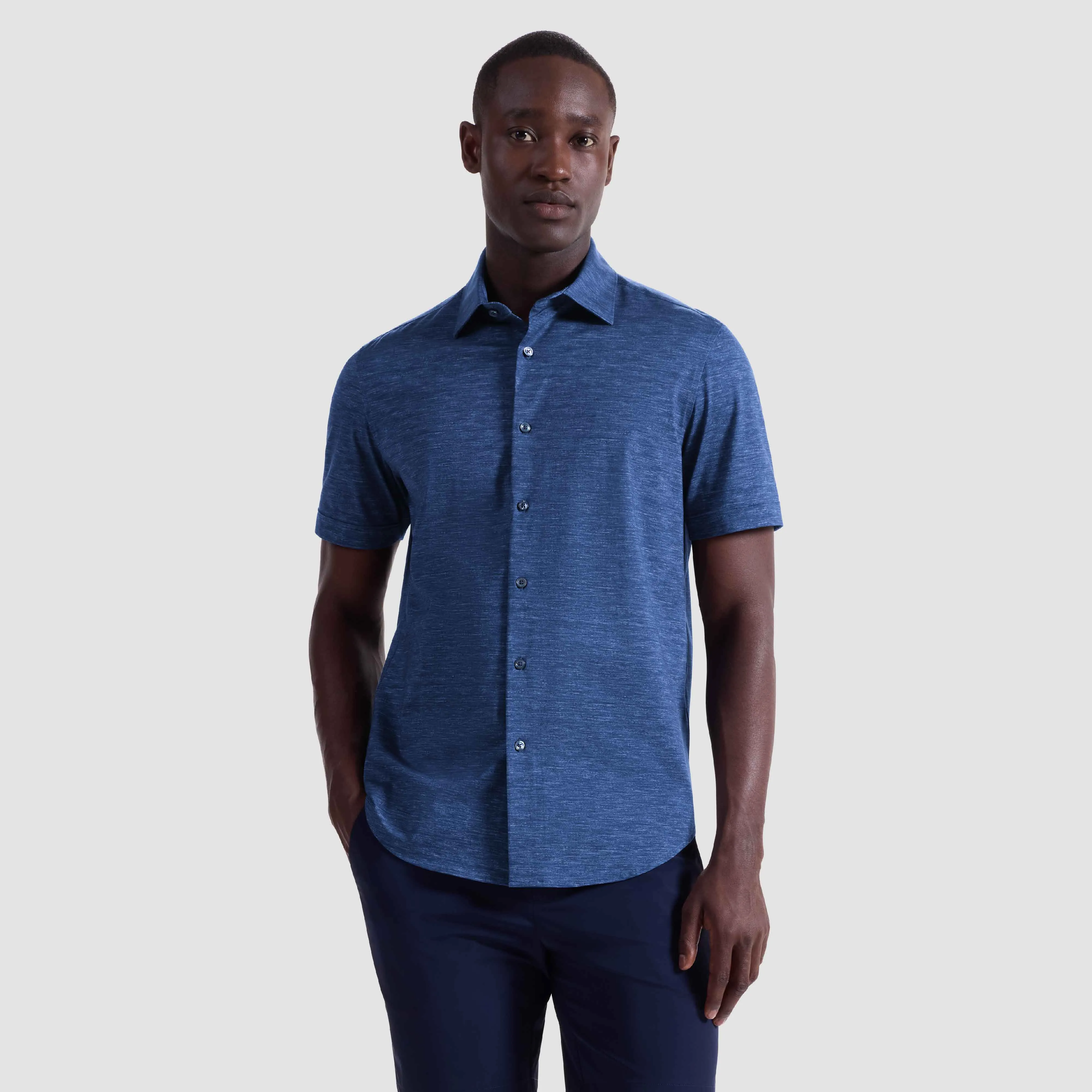 Miles Heathered OoohCotton Short-Sleeve Shirt sold by Bugatchi product image thumbnail 2