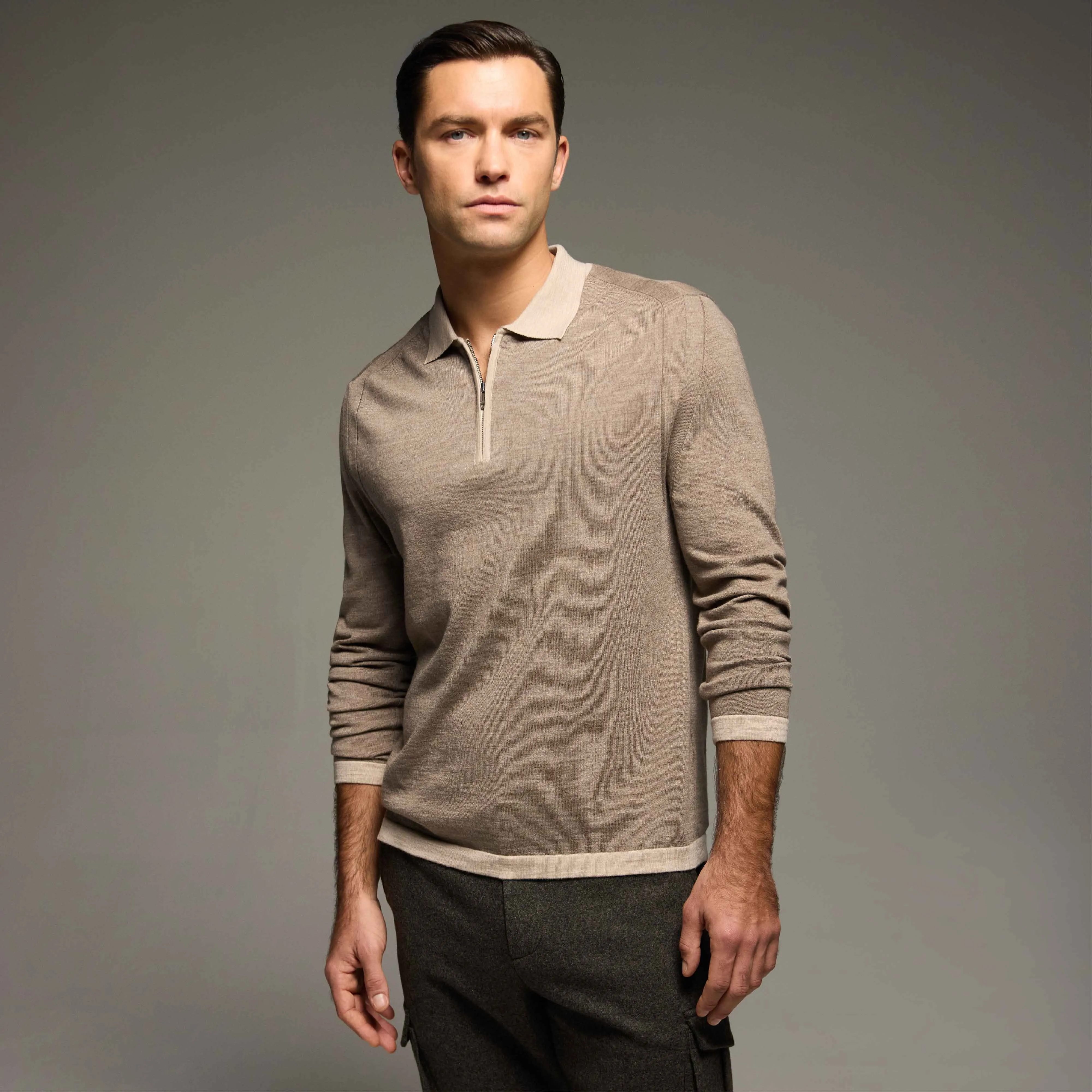 Melange Quarter Zip Polo Sweater sold by Bugatchi