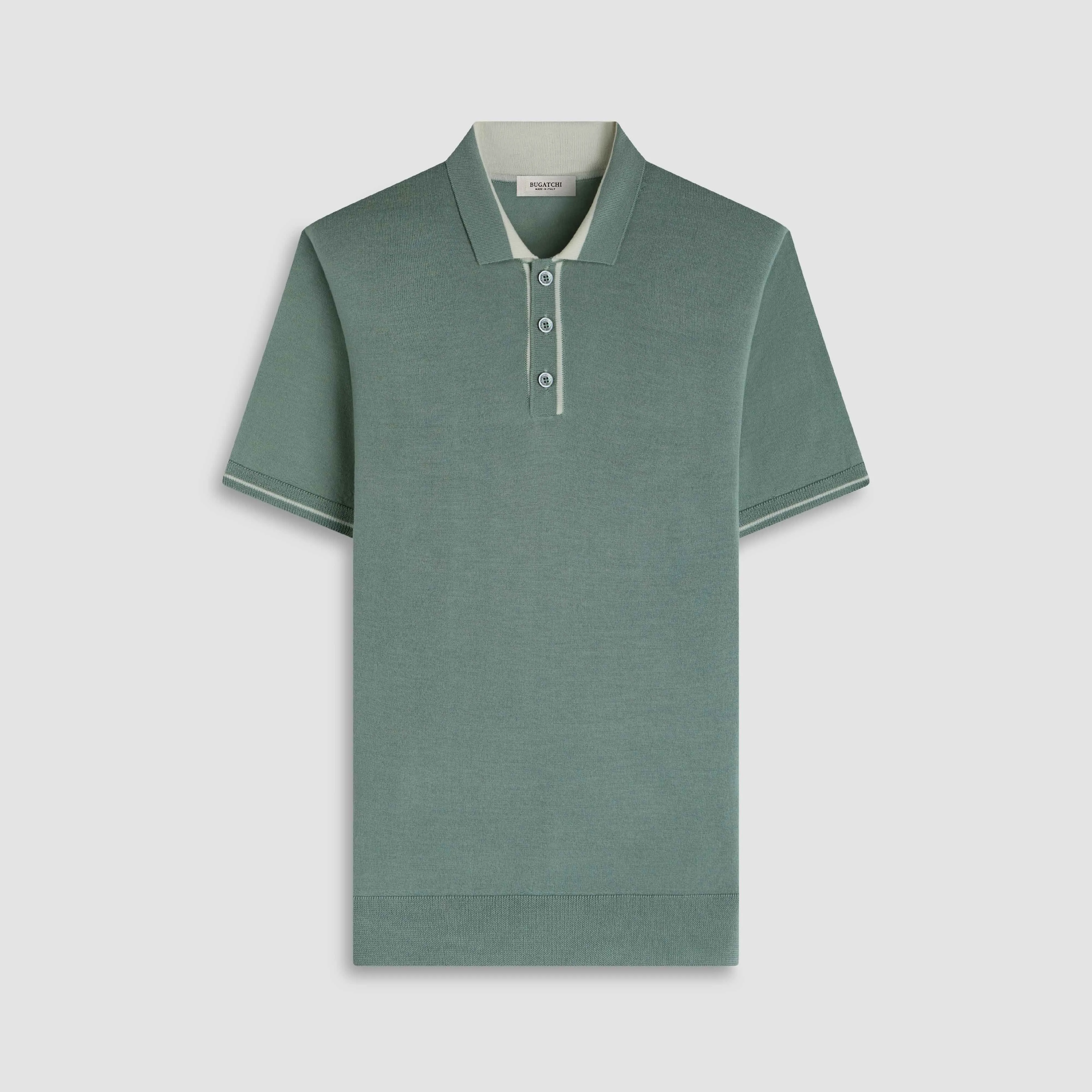 Solid Rib Merino-Silk Polo Sweater sold by Bugatchi