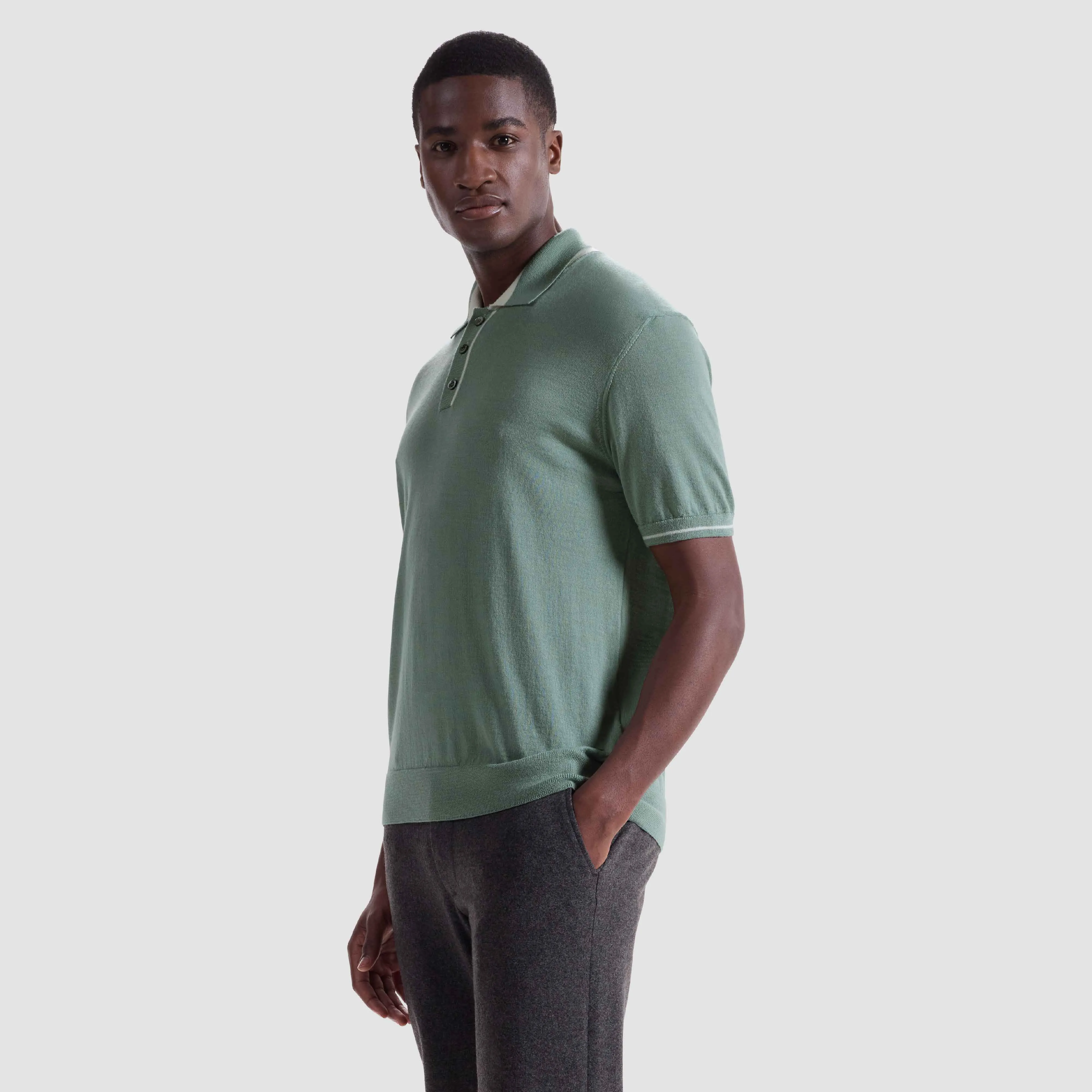 Solid Rib Merino-Silk Polo Sweater sold by Bugatchi product image thumbnail 3