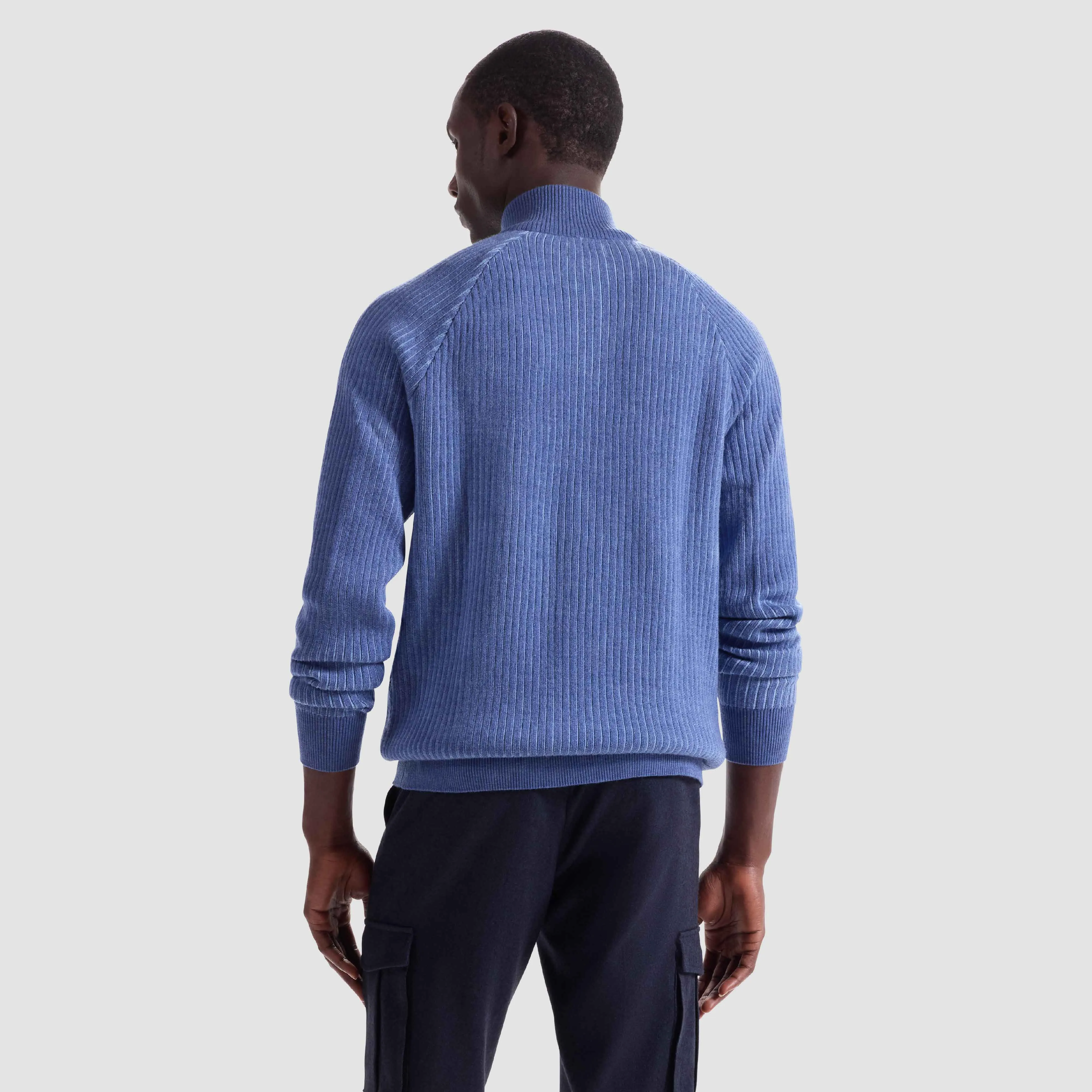 Two-Tone Rib Knit Quarter Zip Sweater sold by Bugatchi product image thumbnail 4