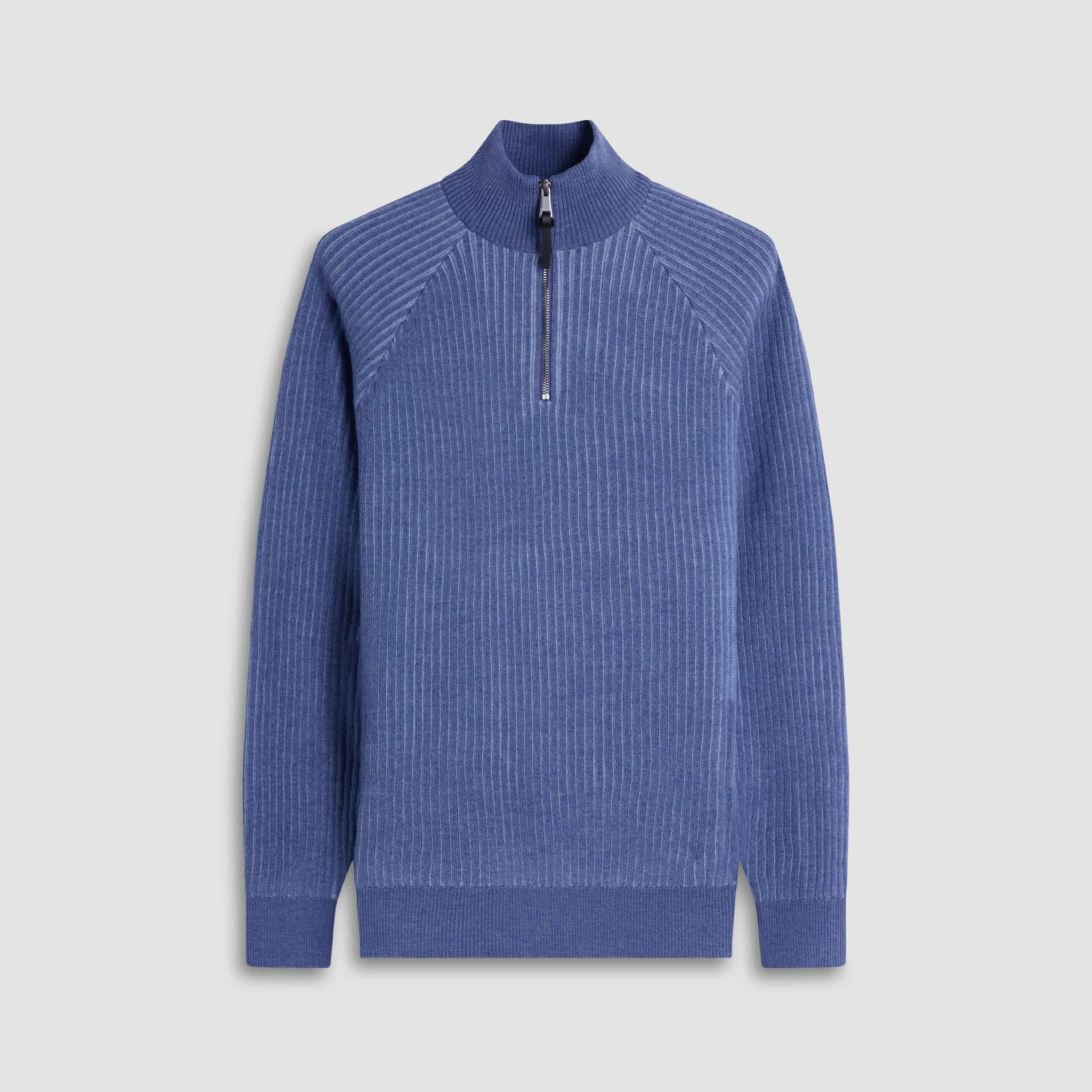 Two-Tone Rib Knit Quarter Zip Sweater sold by Bugatchi