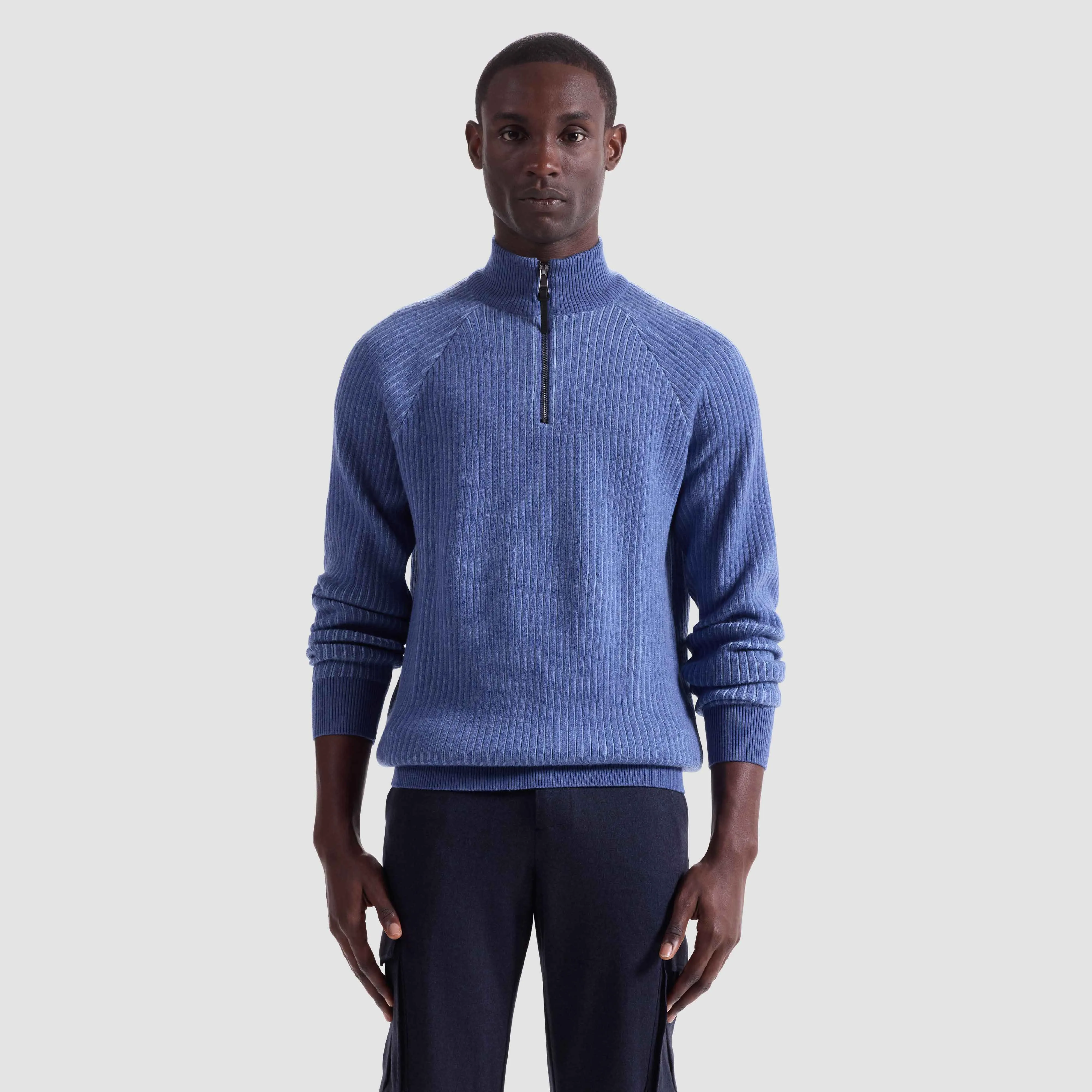 Two-Tone Rib Knit Quarter Zip Sweater sold by Bugatchi product image thumbnail 2
