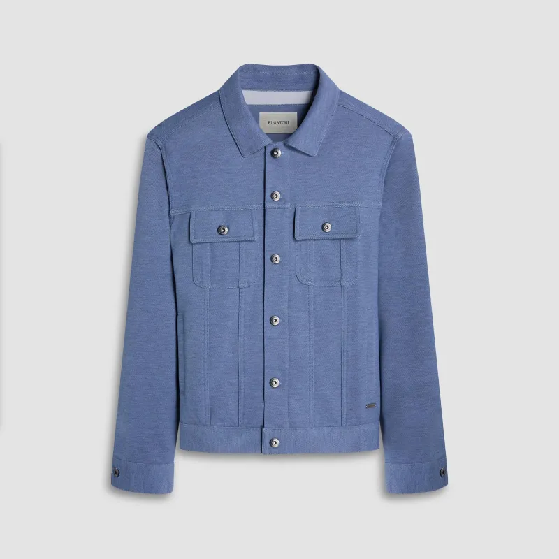 Twill-Effect Knit Trucker Jacket sold by Bugatchi