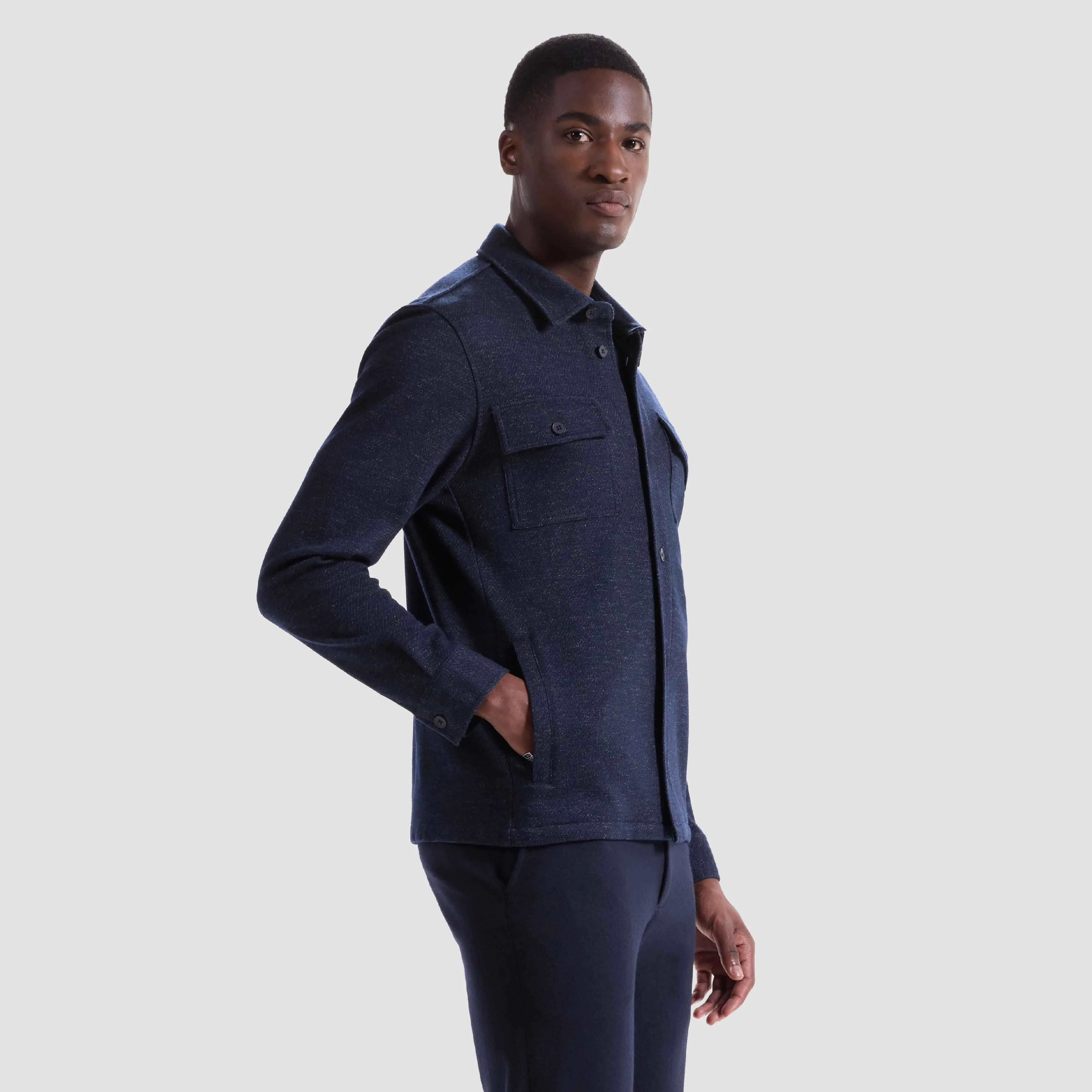 Twill-Effect Knit Overshirt sold by Bugatchi product image thumbnail 3