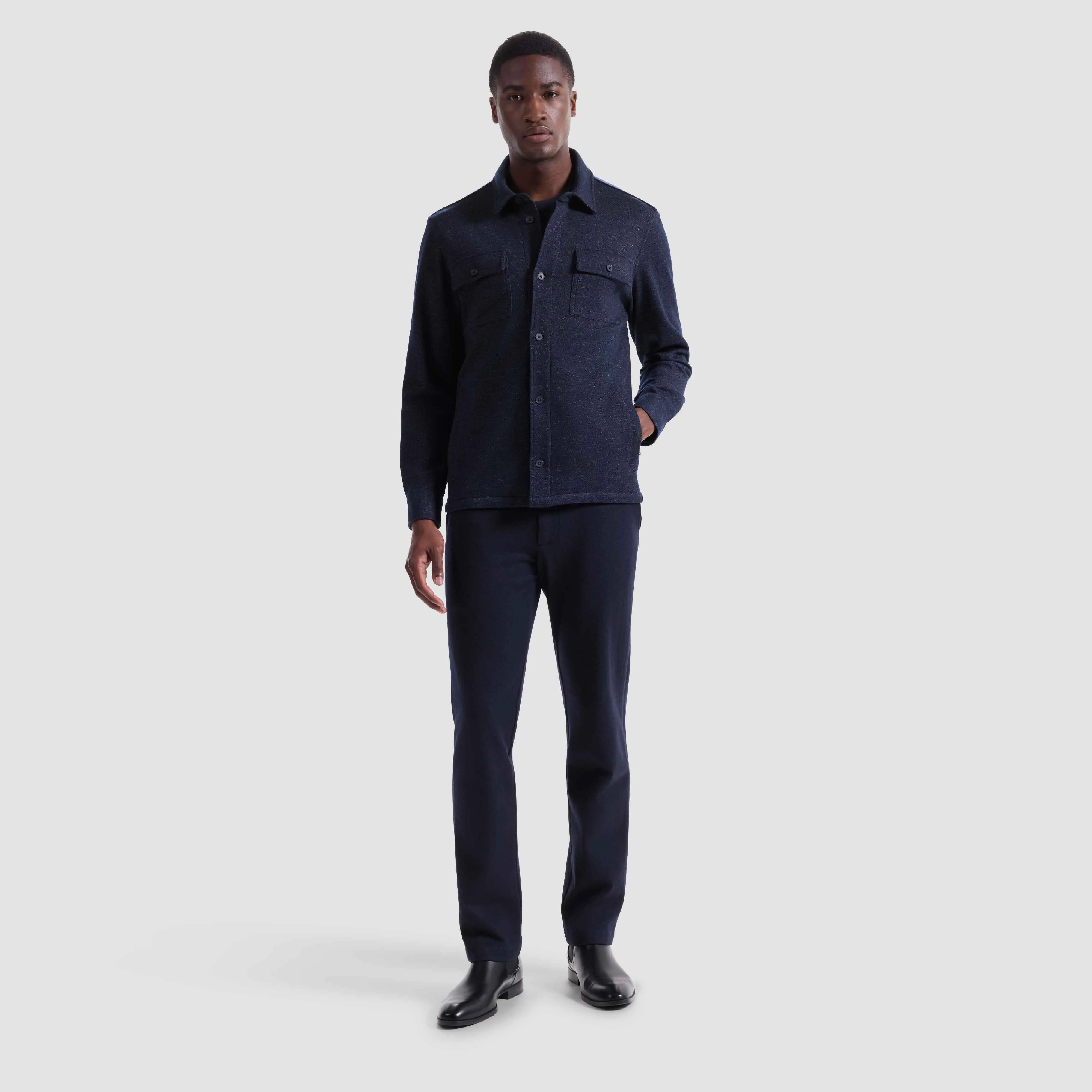 Twill-Effect Knit Overshirt sold by Bugatchi product image thumbnail 5