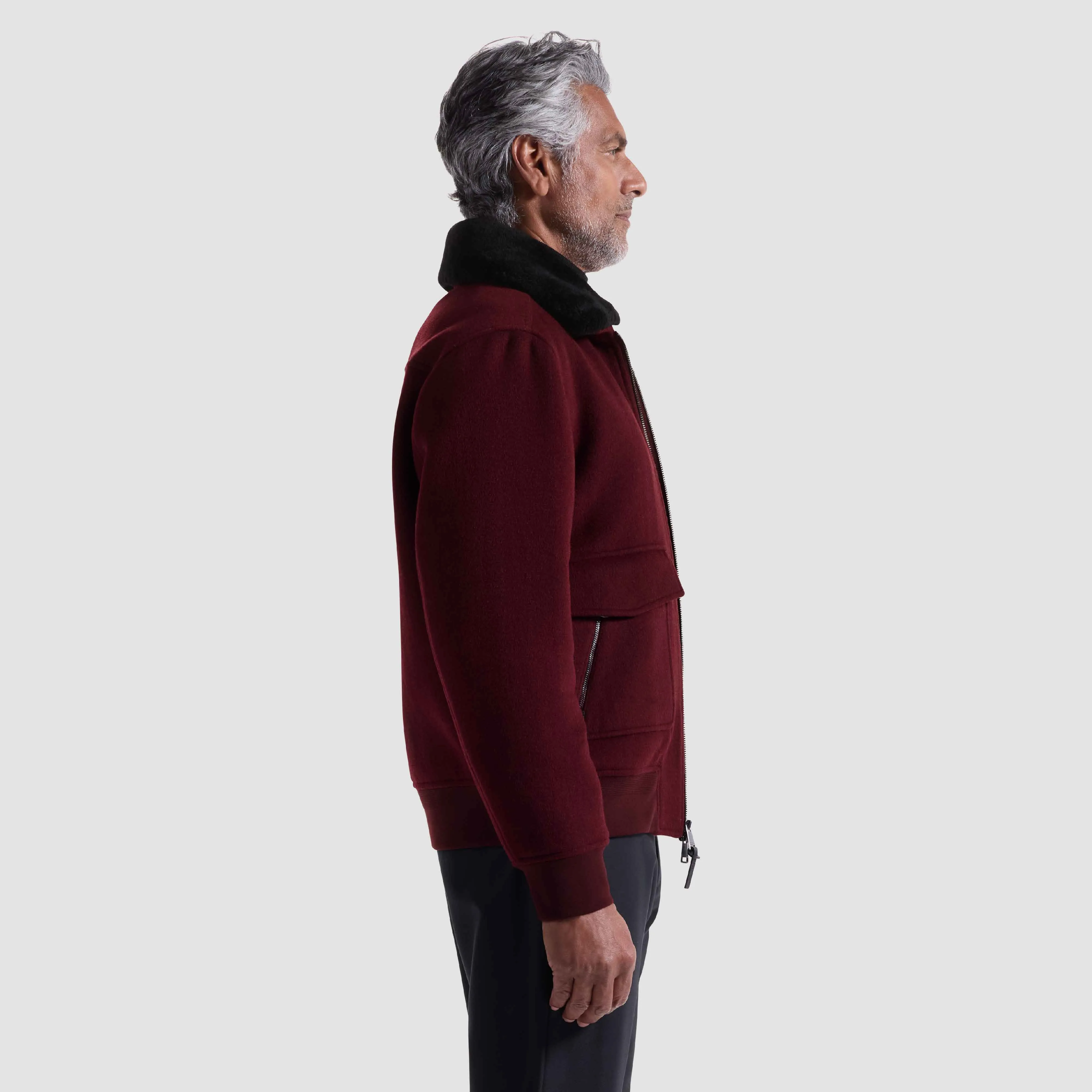 Windowpane Bomber Jacket with Removable Shearling Collar sold by Bugatchi product image thumbnail 5