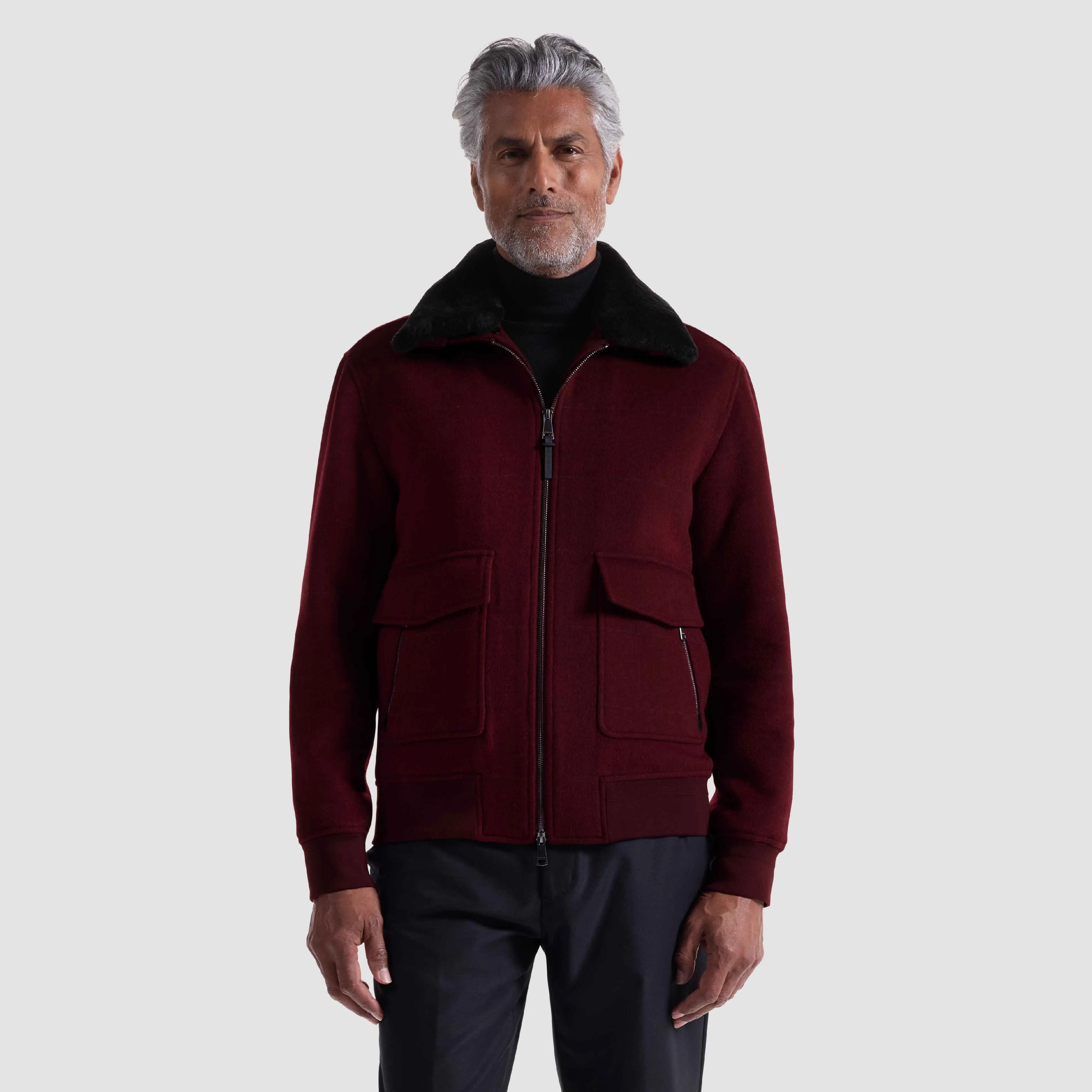 Windowpane Bomber Jacket with Removable Shearling Collar sold by Bugatchi product image thumbnail 3