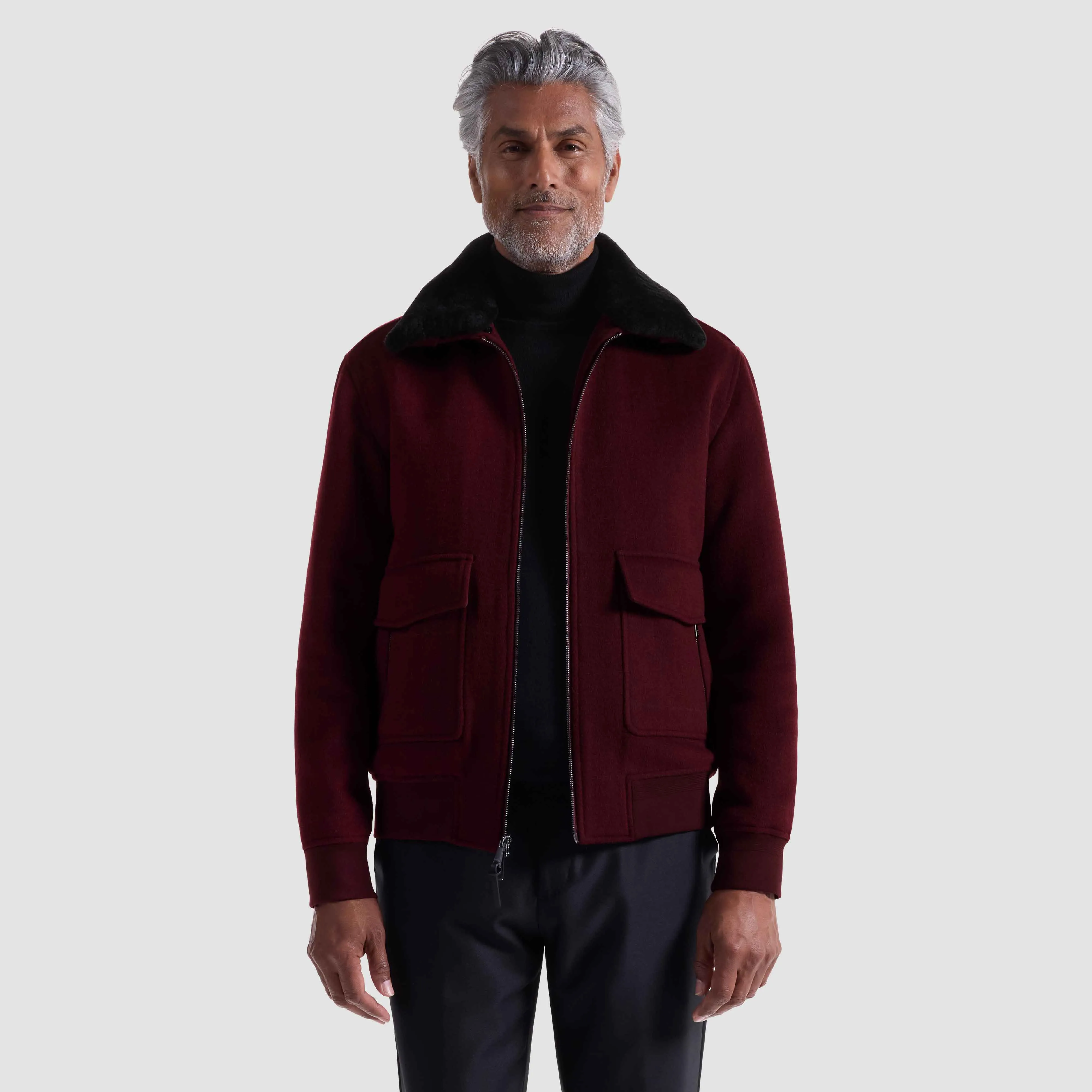 Windowpane Bomber Jacket with Removable Shearling Collar sold by Bugatchi product image thumbnail 4