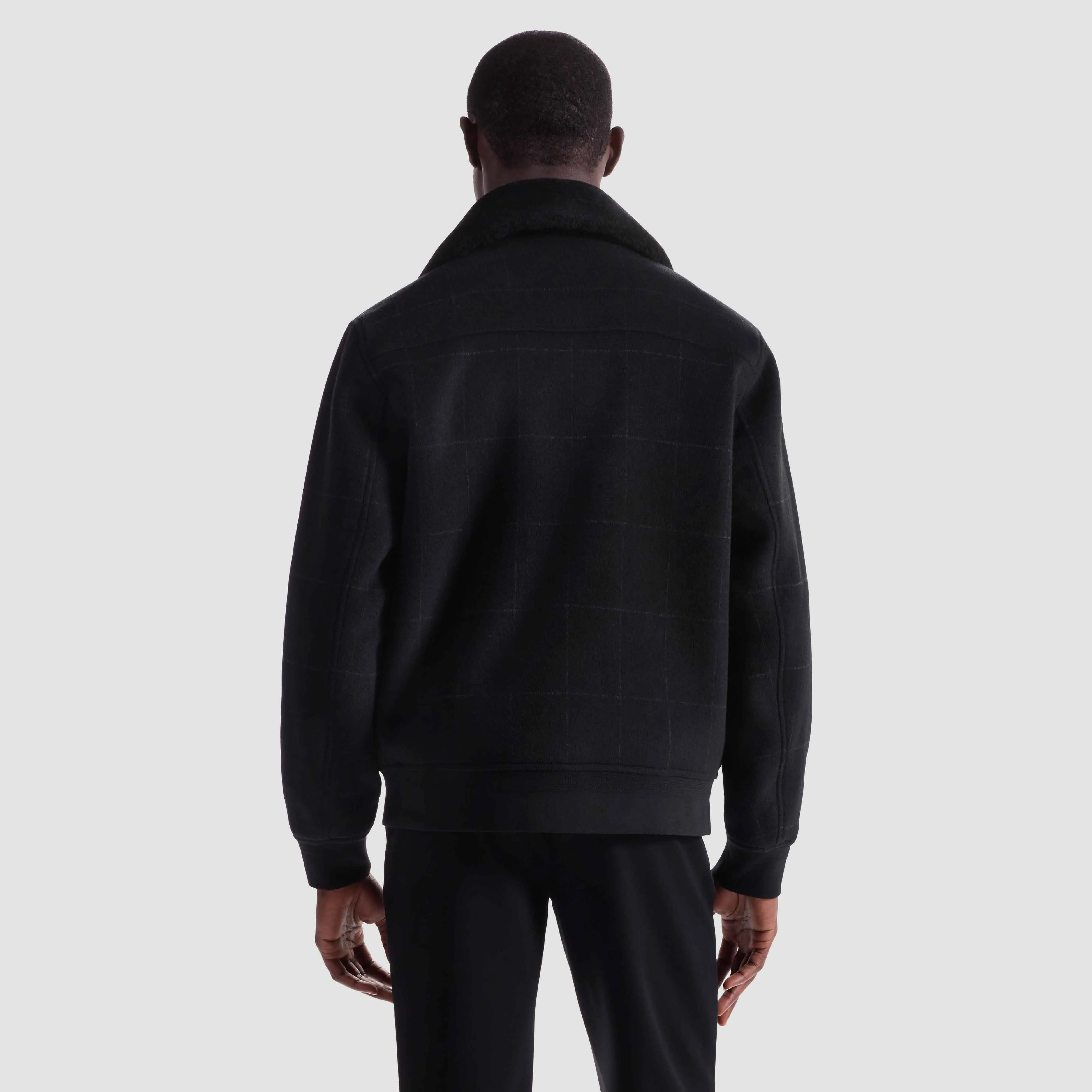 Windowpane Bomber Jacket with Removable Shearling Collar sold by Bugatchi product image thumbnail 5