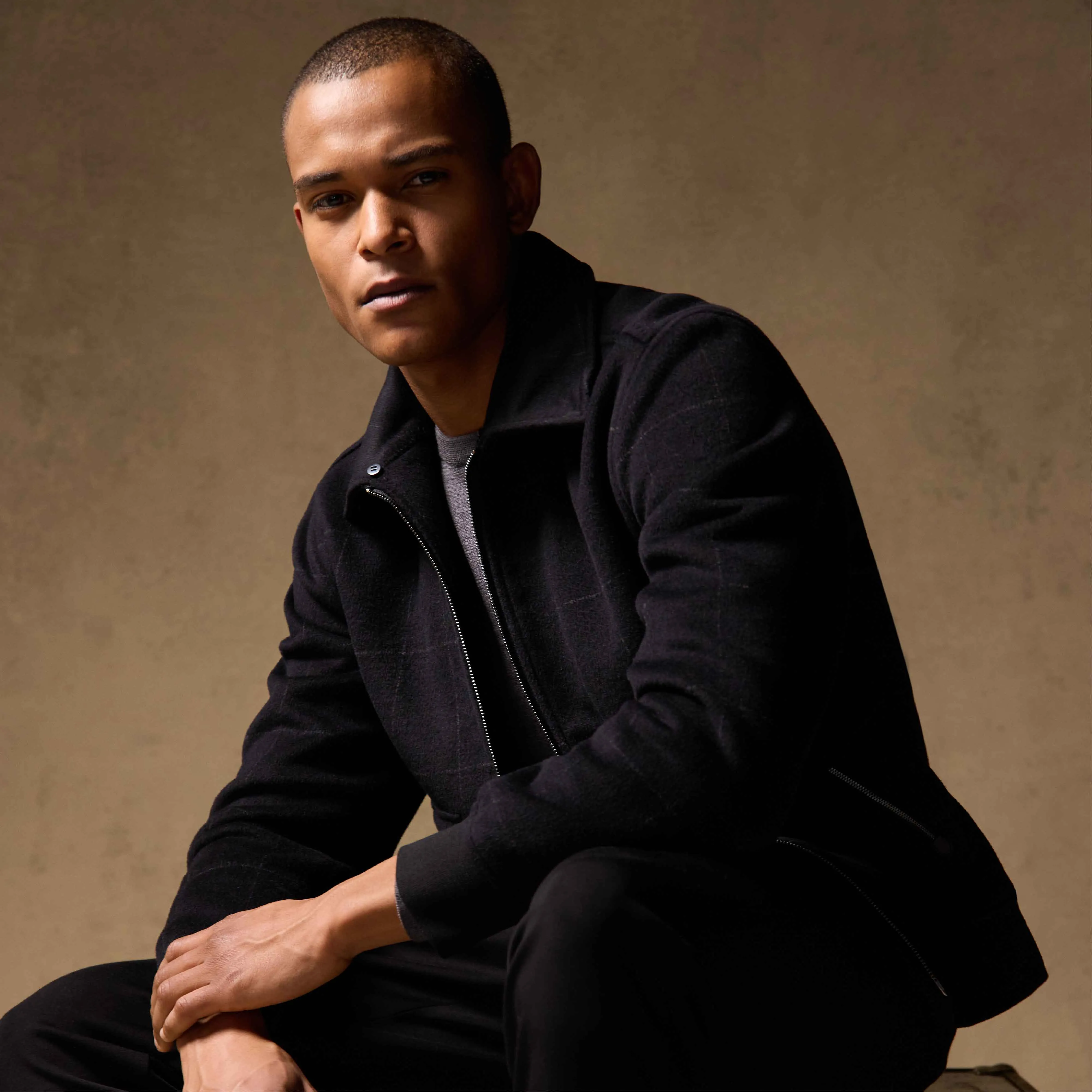 Windowpane Bomber Jacket with Removable Shearling Collar sold by Bugatchi