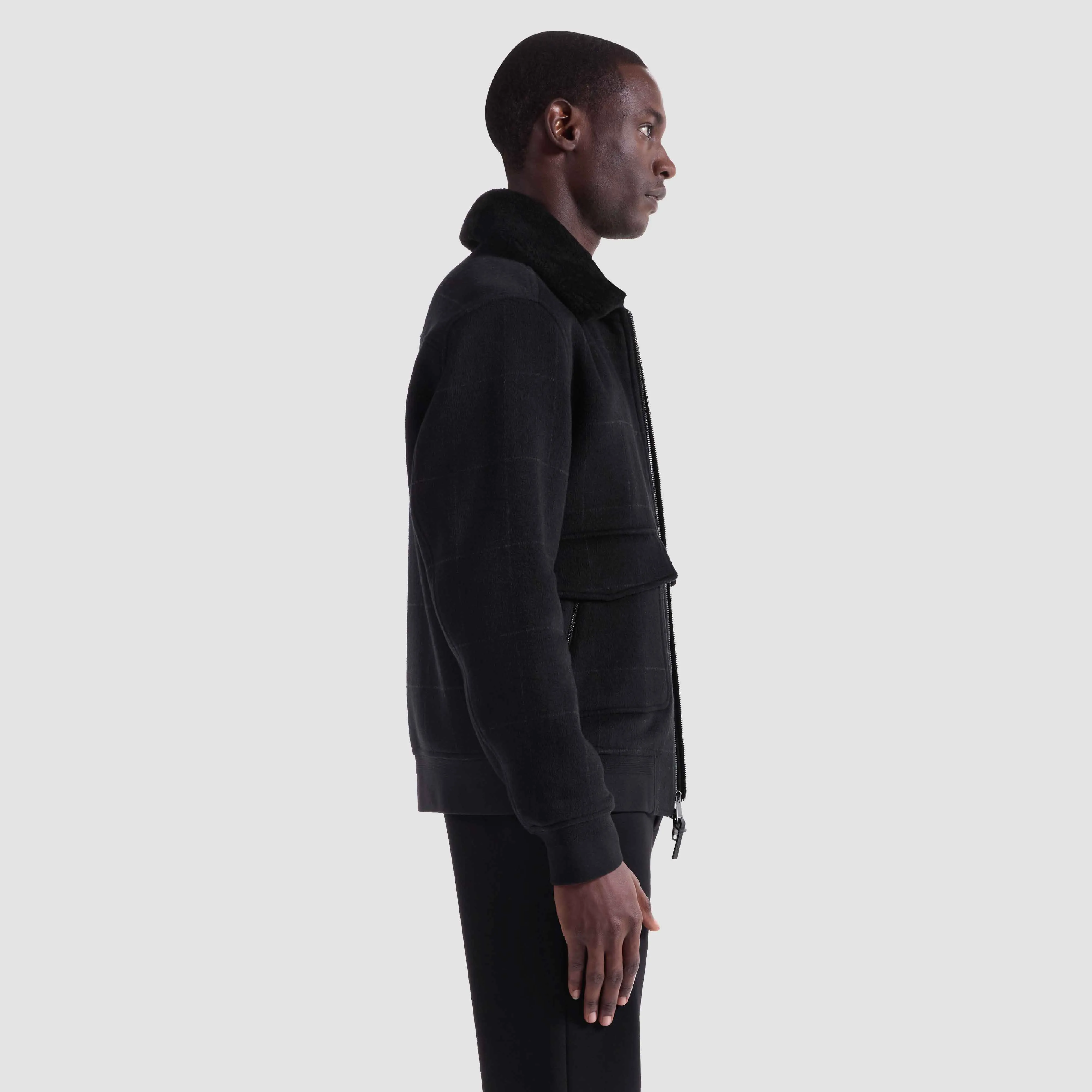 Windowpane Bomber Jacket with Removable Shearling Collar sold by Bugatchi product image thumbnail 4