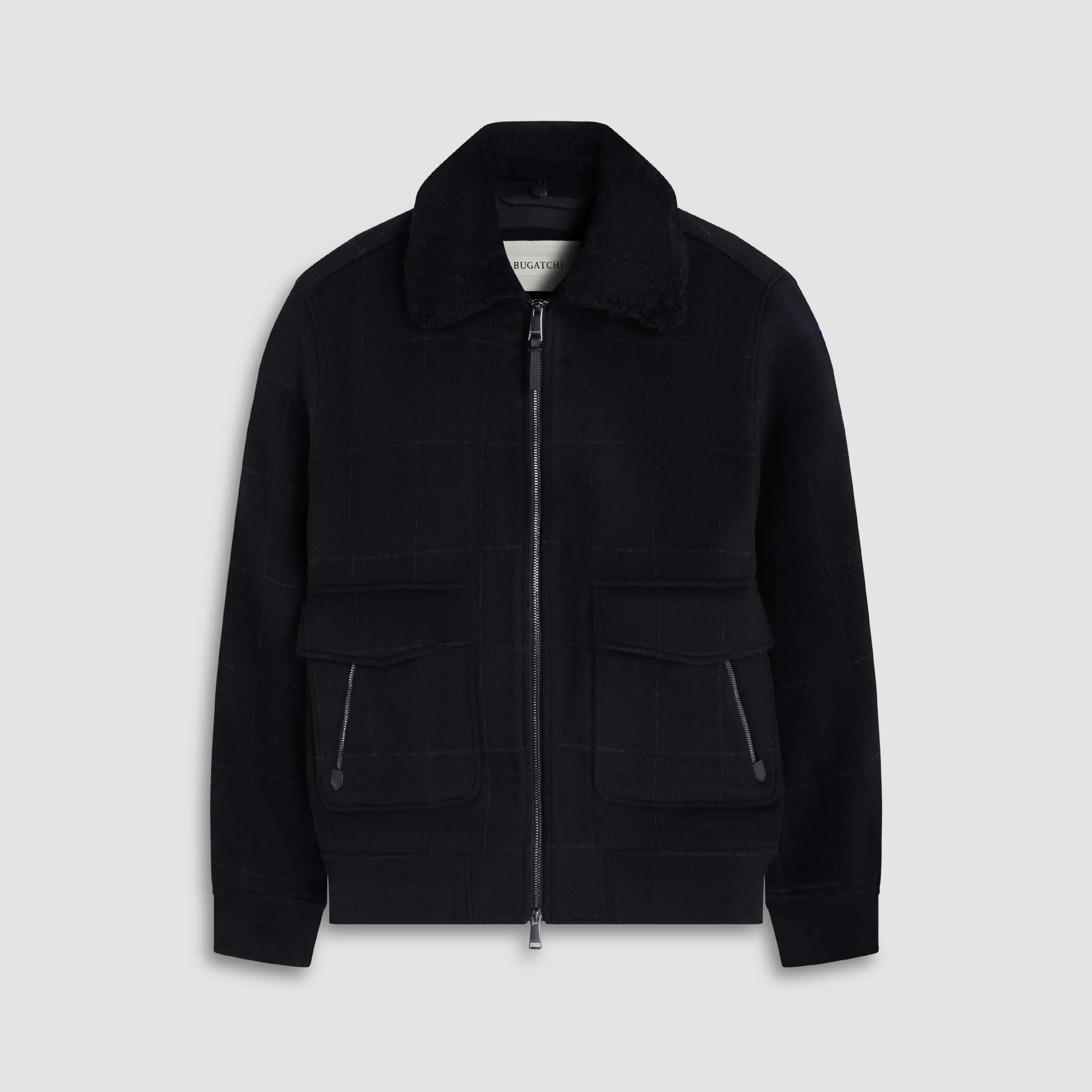 Windowpane Bomber Jacket with Removable Shearling Collar sold by Bugatchi product image thumbnail 2