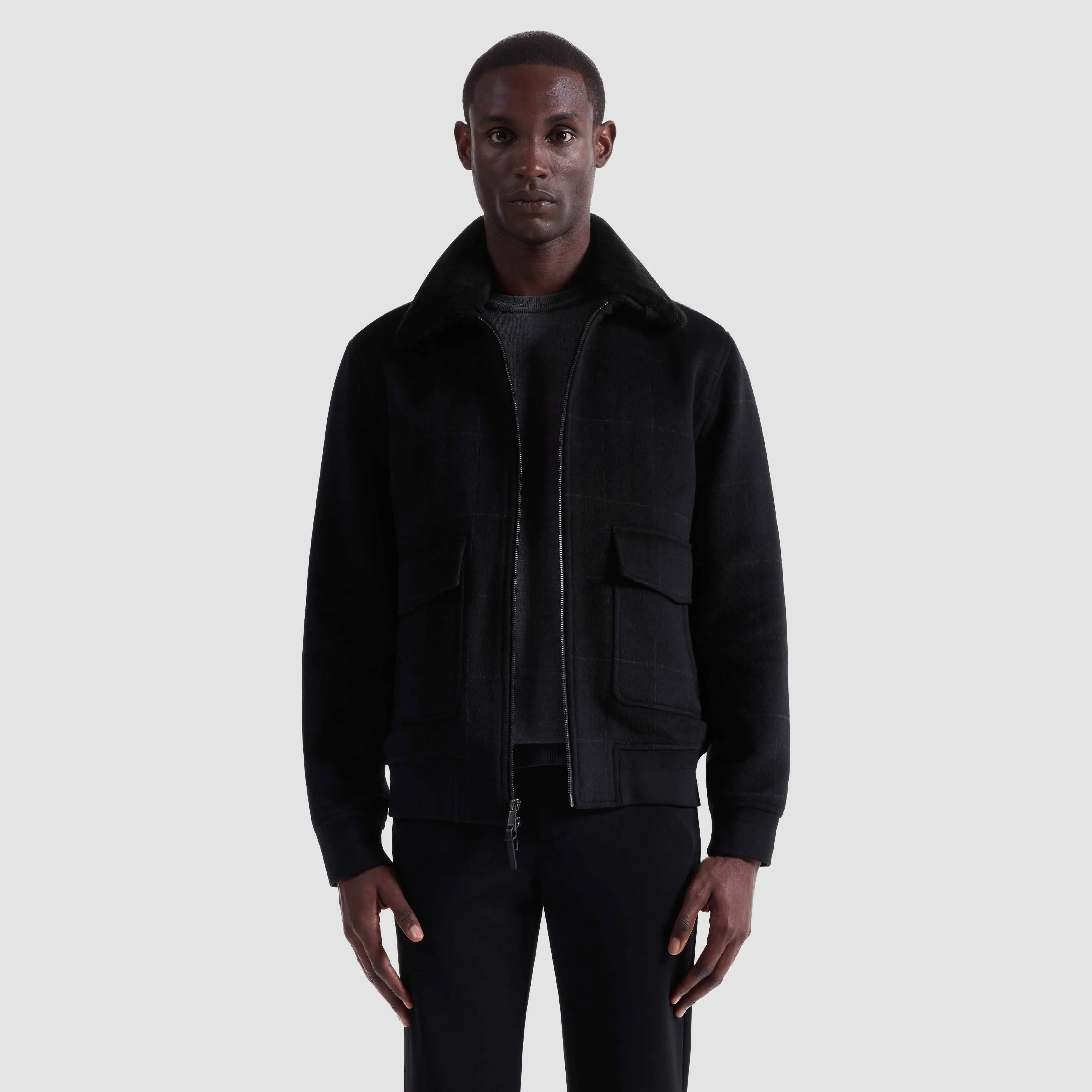 Windowpane Bomber Jacket with Removable Shearling Collar sold by Bugatchi product image thumbnail 3