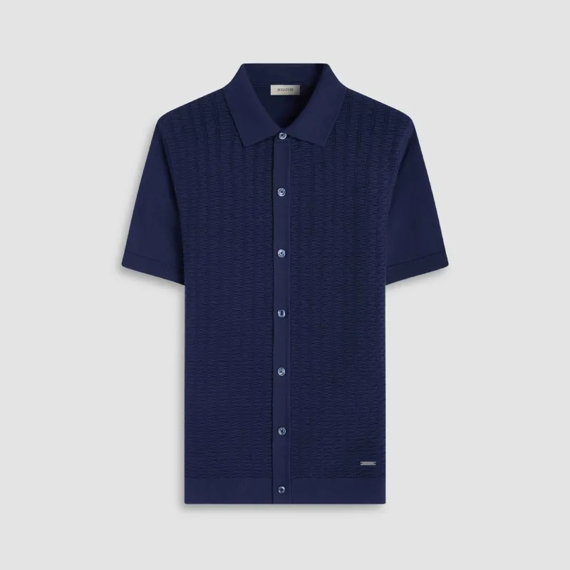 Ladder Stitch Full Button Polo Sweater sold by Bugatchi