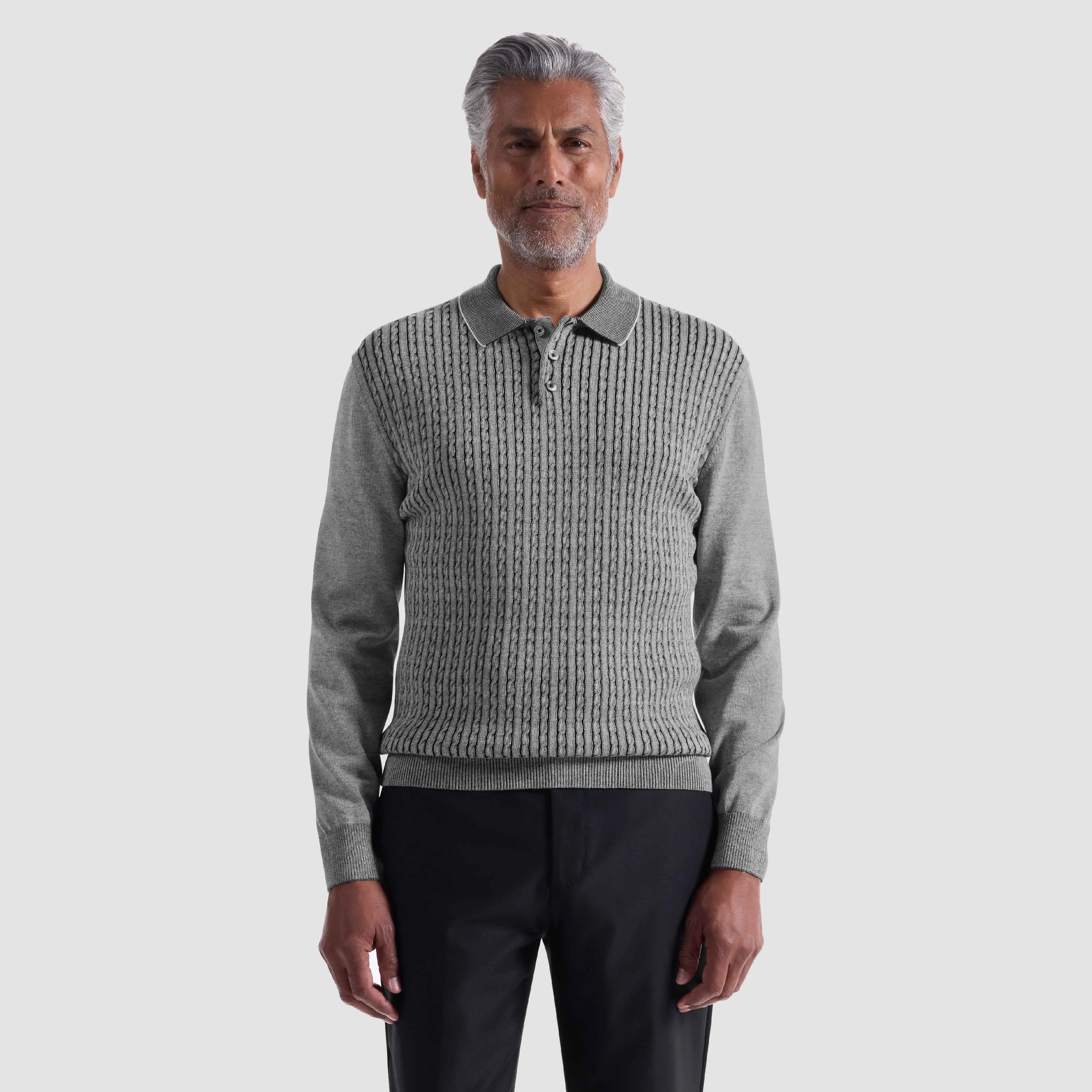 Cable Stitch Polo Sweater sold by Bugatchi product image thumbnail 2
