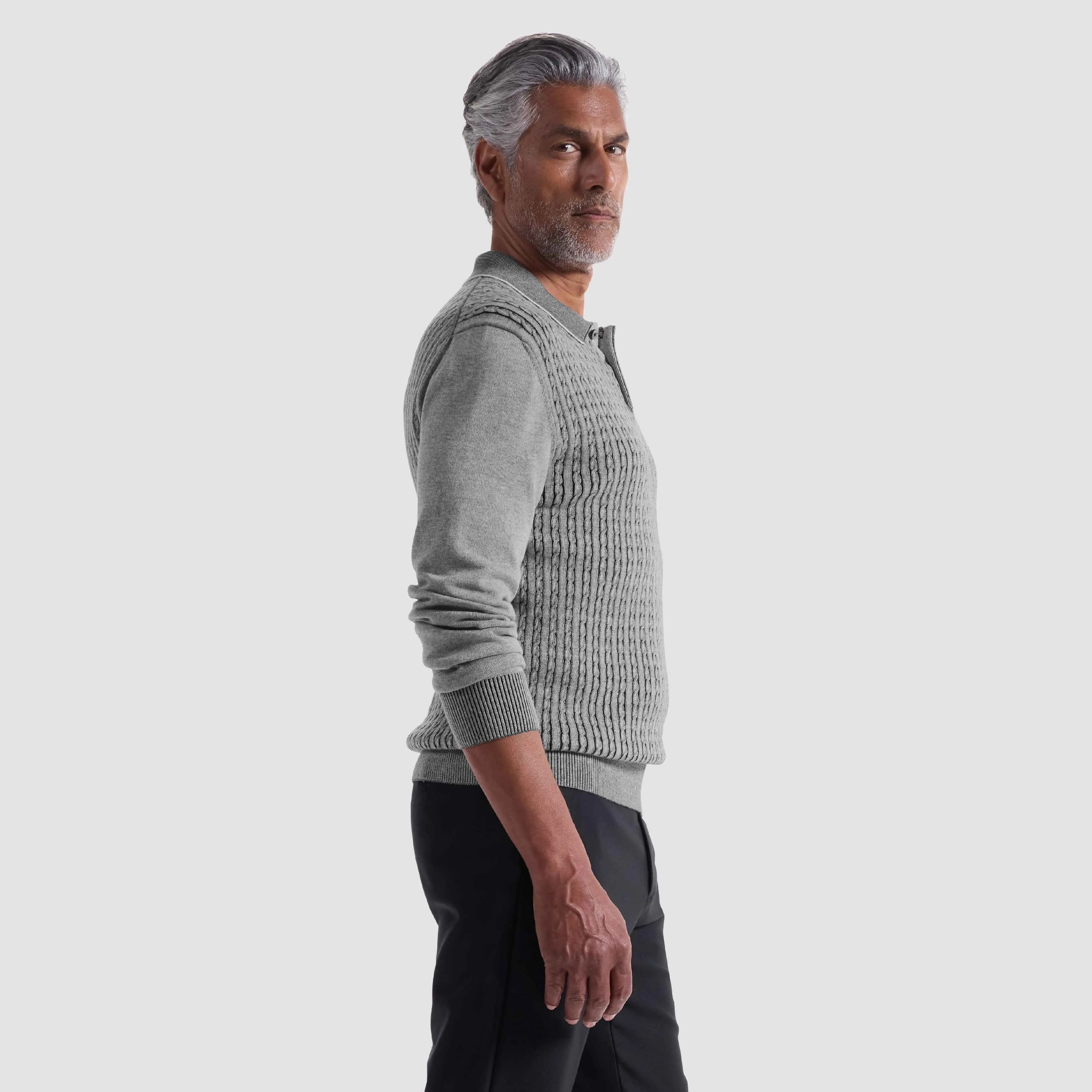 Cable Stitch Polo Sweater sold by Bugatchi product image thumbnail 3