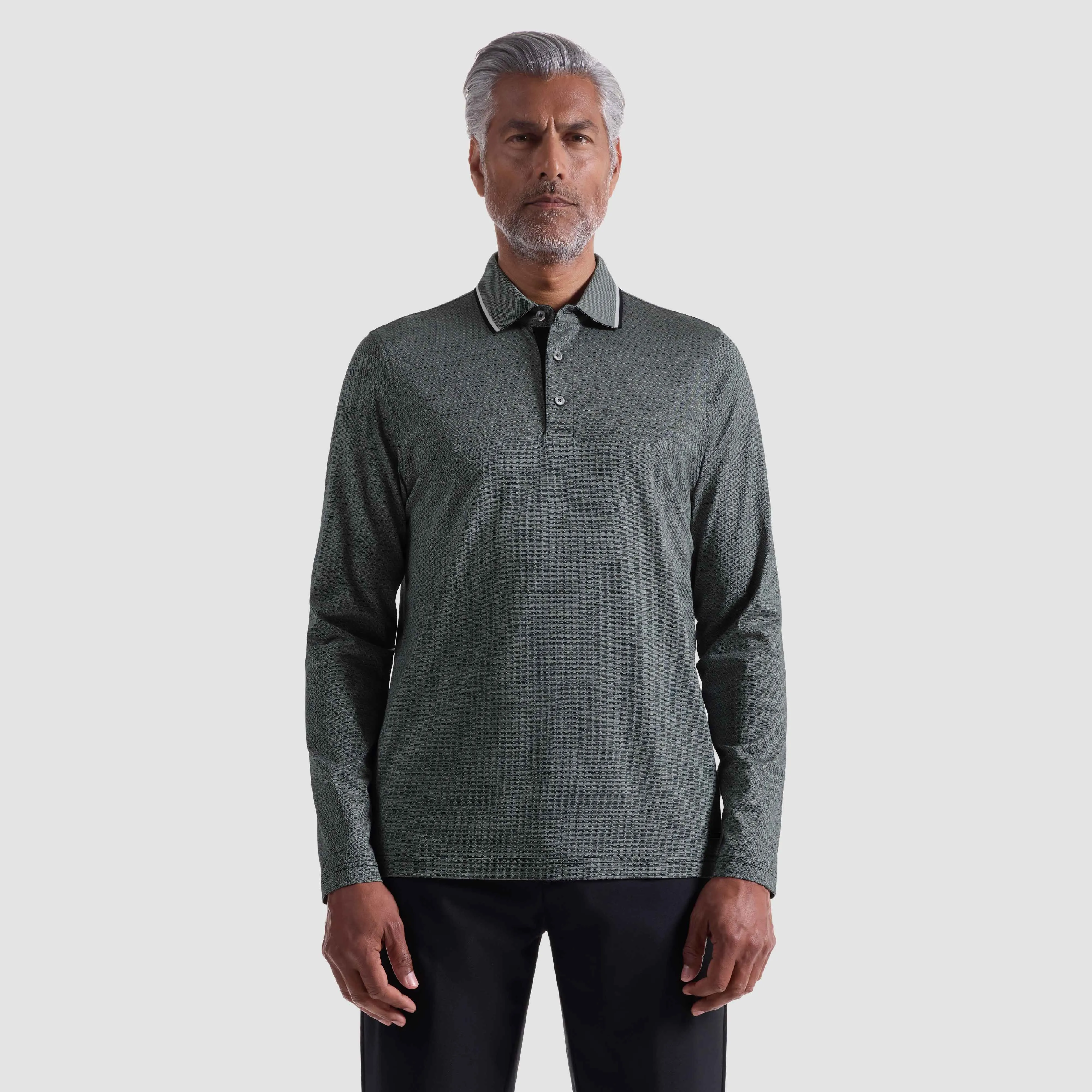 Geometric Jacquard Long Sleeve Polo sold by Bugatchi product image thumbnail 2