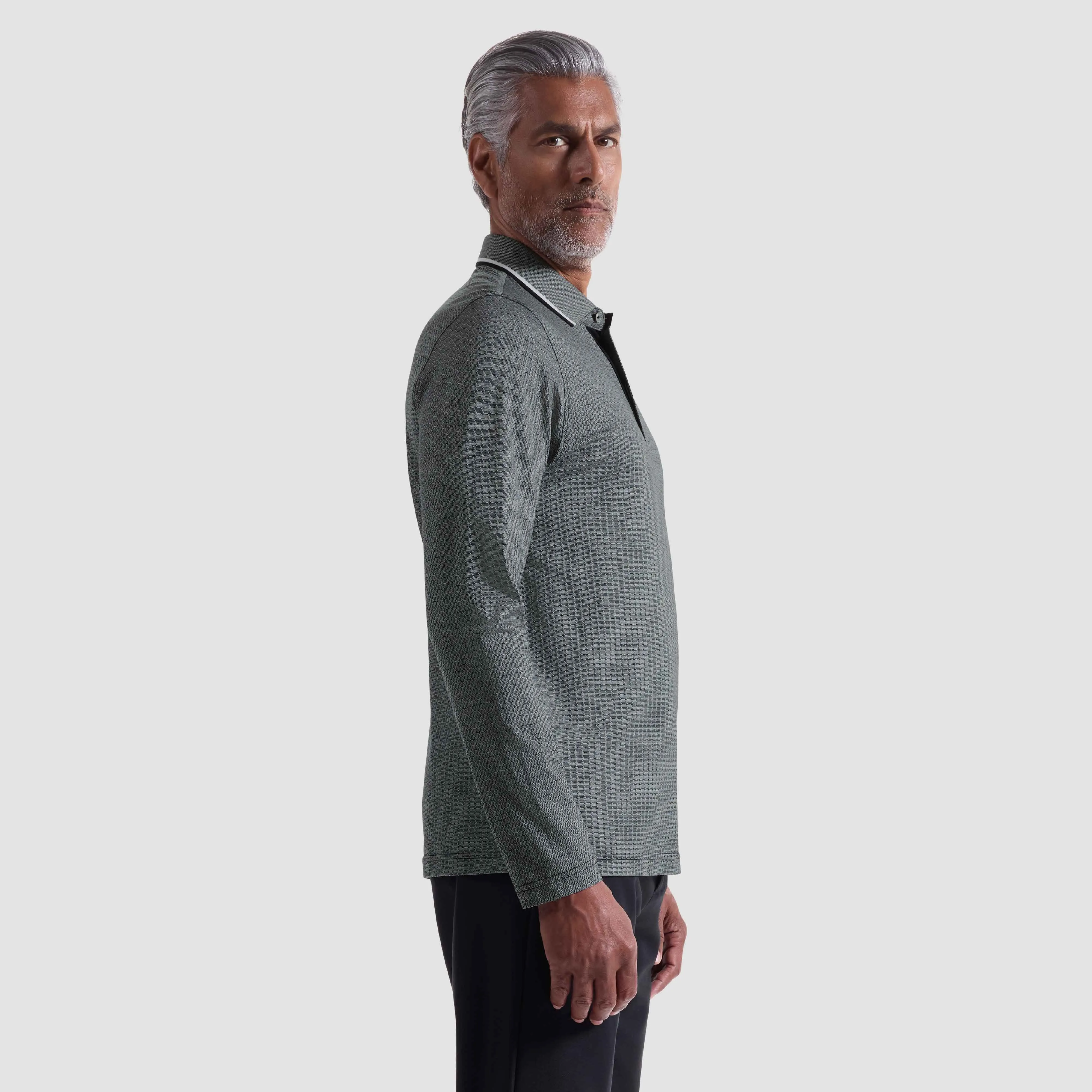 Geometric Jacquard Long Sleeve Polo sold by Bugatchi product image thumbnail 3