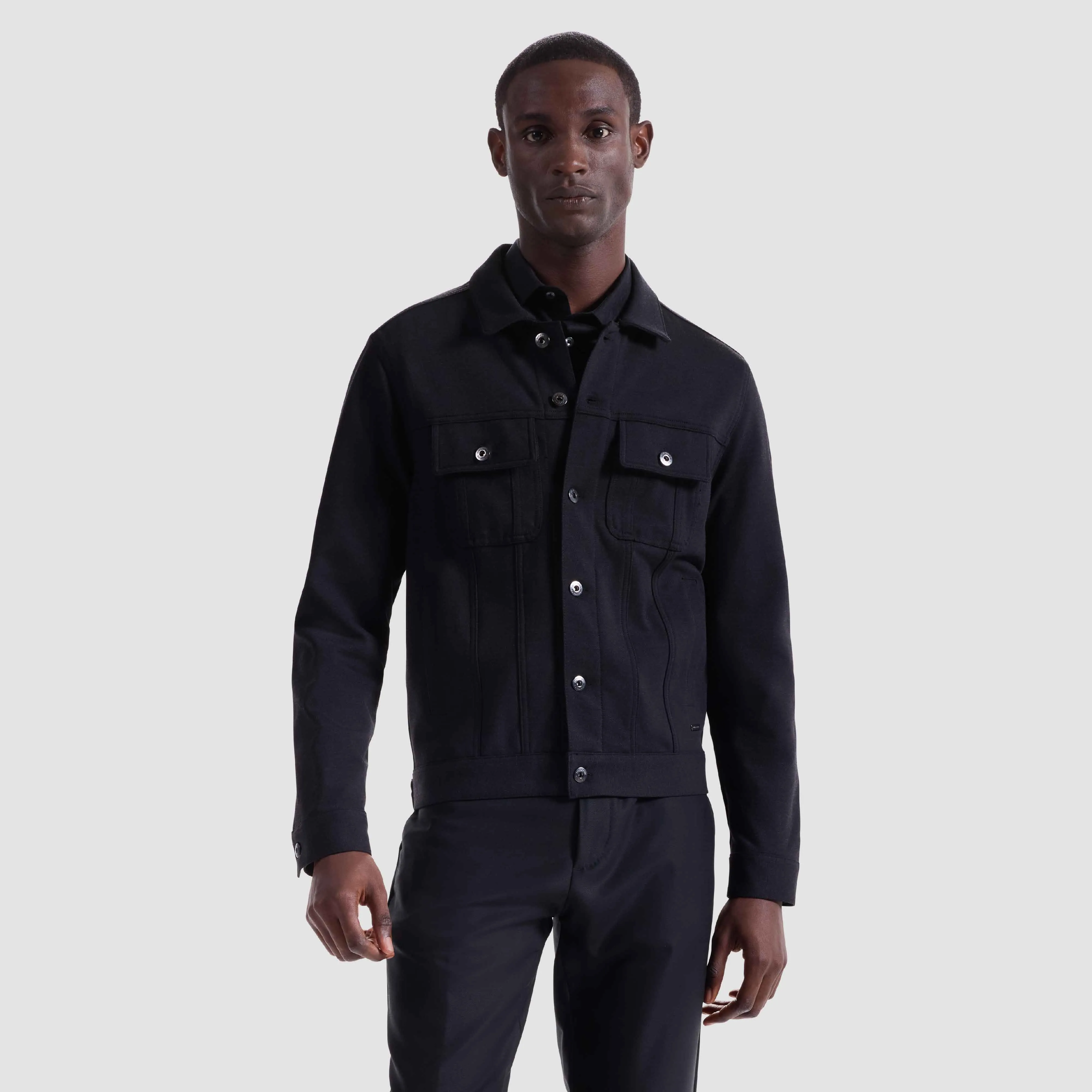 Twill-Effect Knit Trucker Jacket sold by Bugatchi product image thumbnail 2