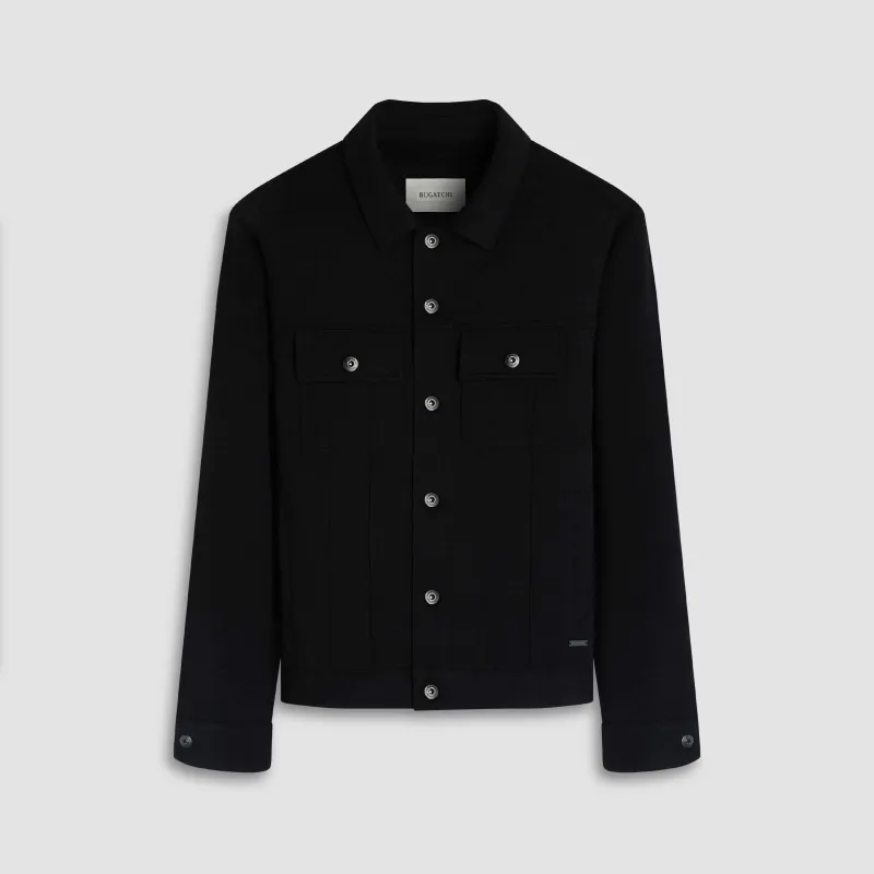 Twill-Effect Knit Trucker Jacket sold by Bugatchi