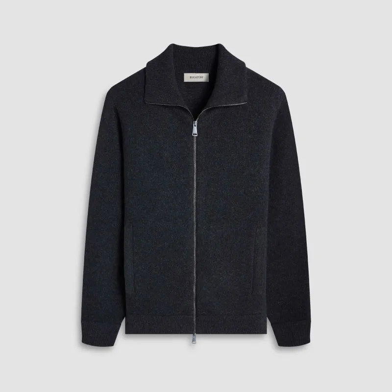 Melange Herringbone Full Zip Sweater sold by Bugatchi