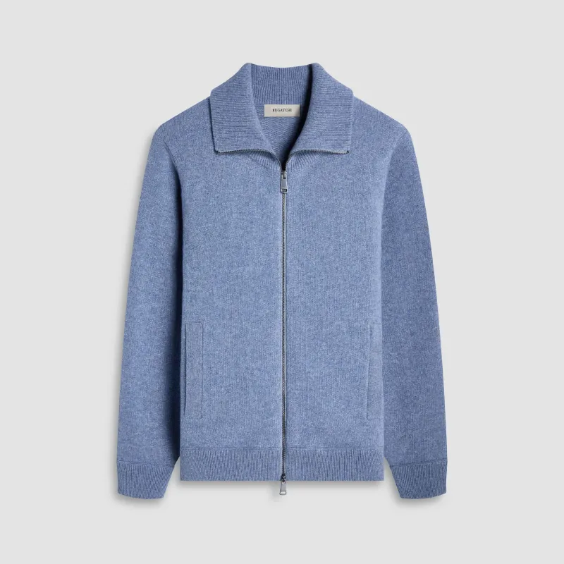 Melange Herringbone Full Zip Sweater sold by Bugatchi