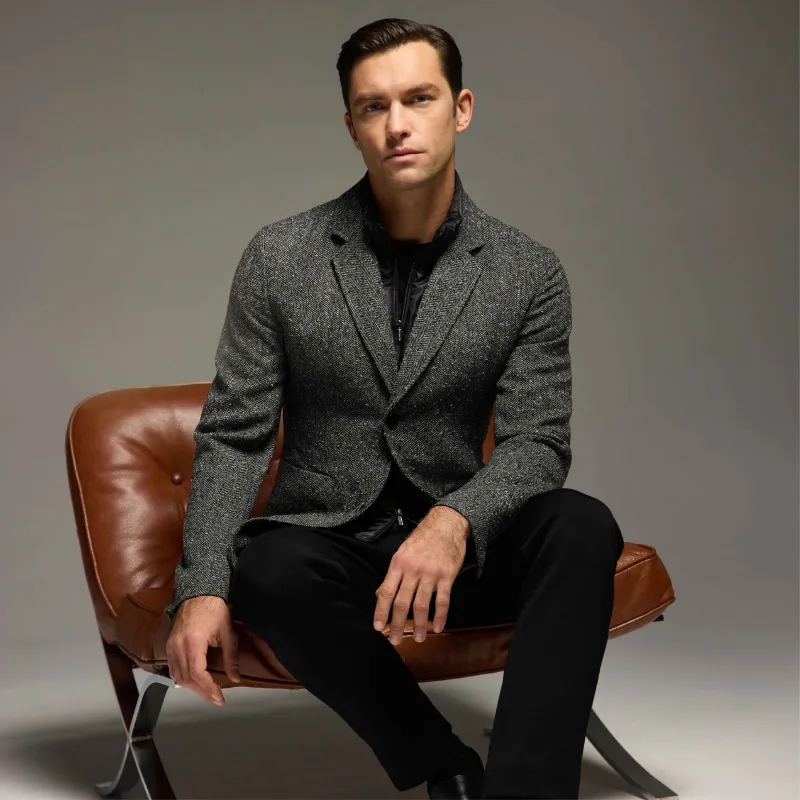 Herringbone Two-Button Blazer with Detachable Bib sold by Bugatchi