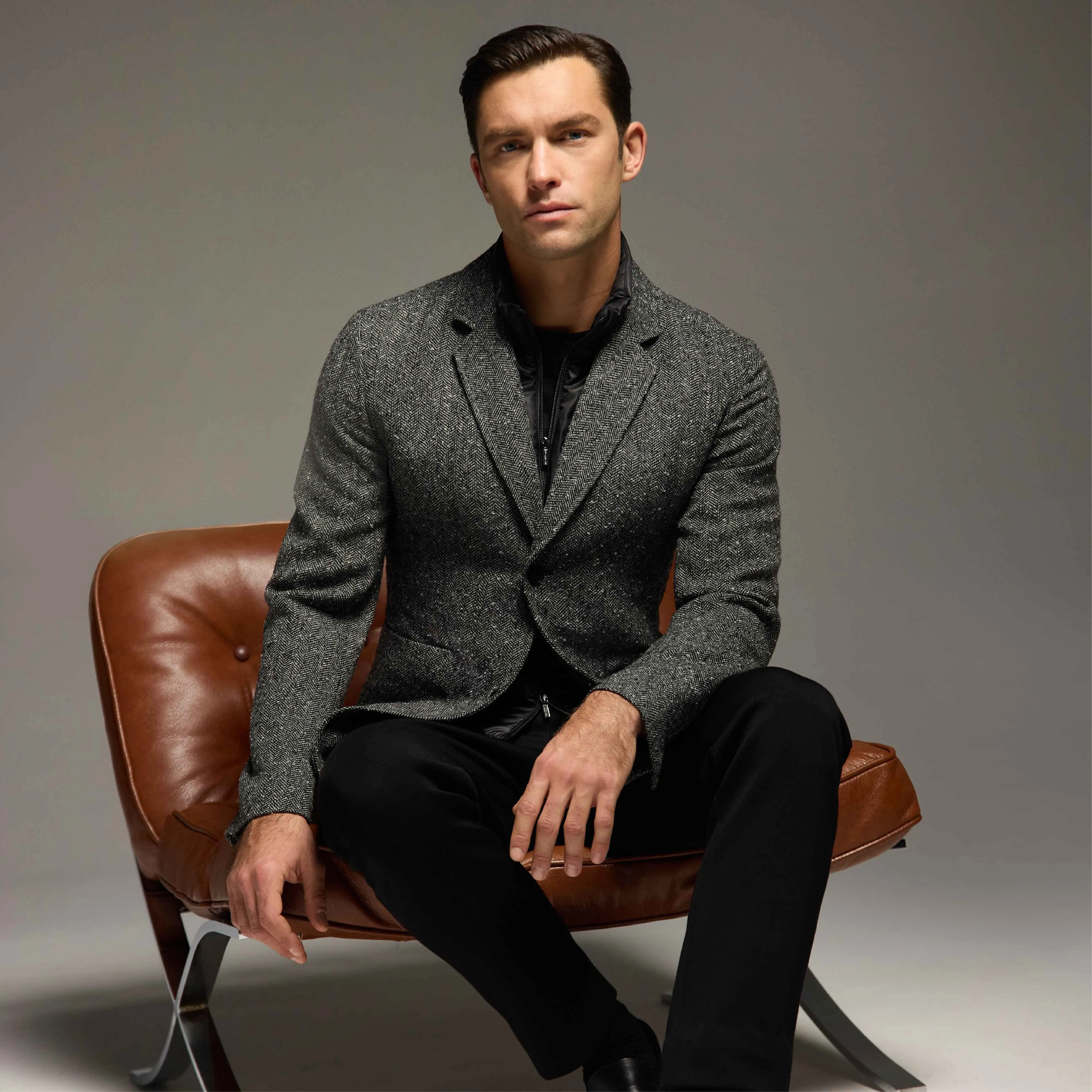 Herringbone Two-Button Blazer with Detachable Bib sold by Bugatchi