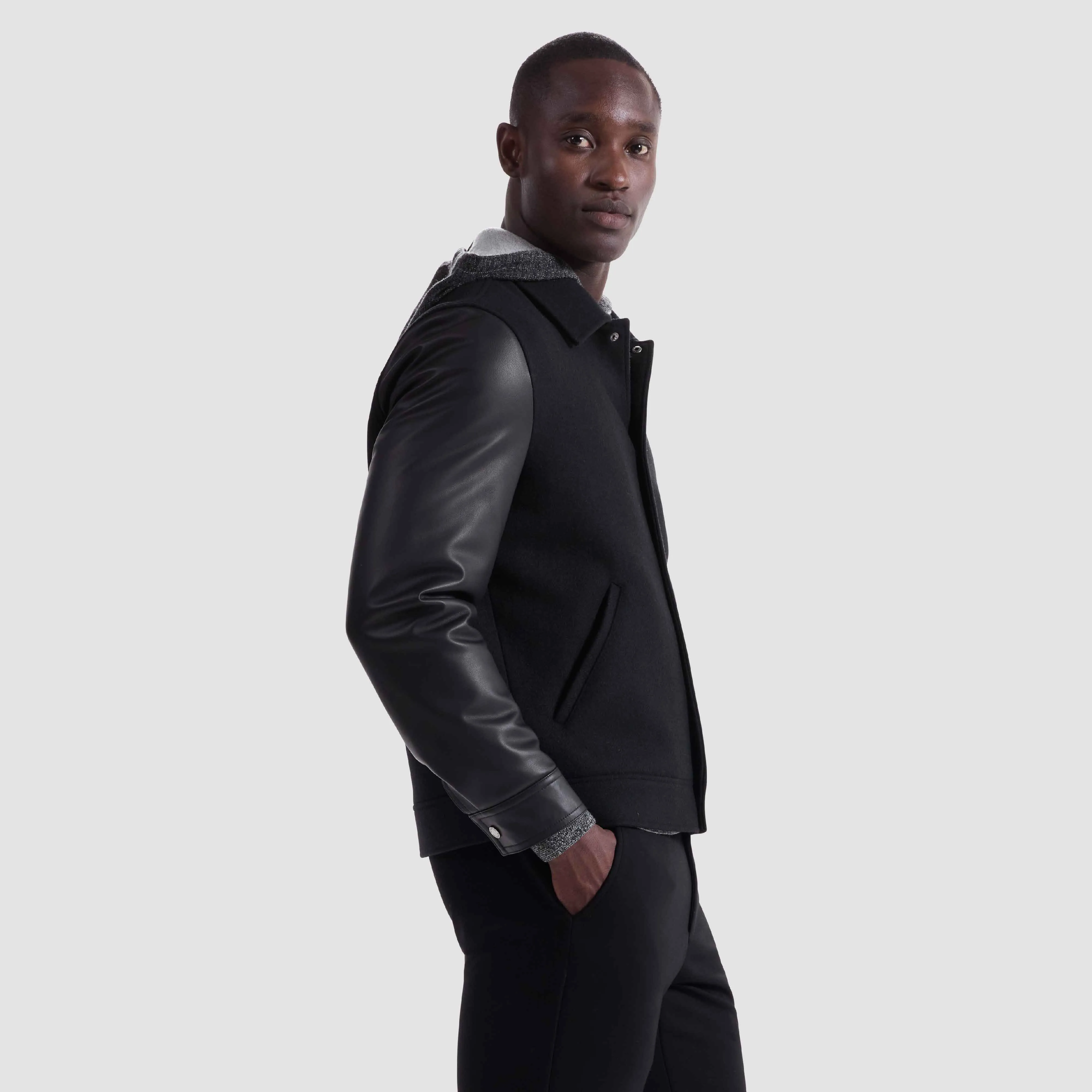 Tweed Blouson With Leather Sleeves sold by Bugatchi product image thumbnail 4