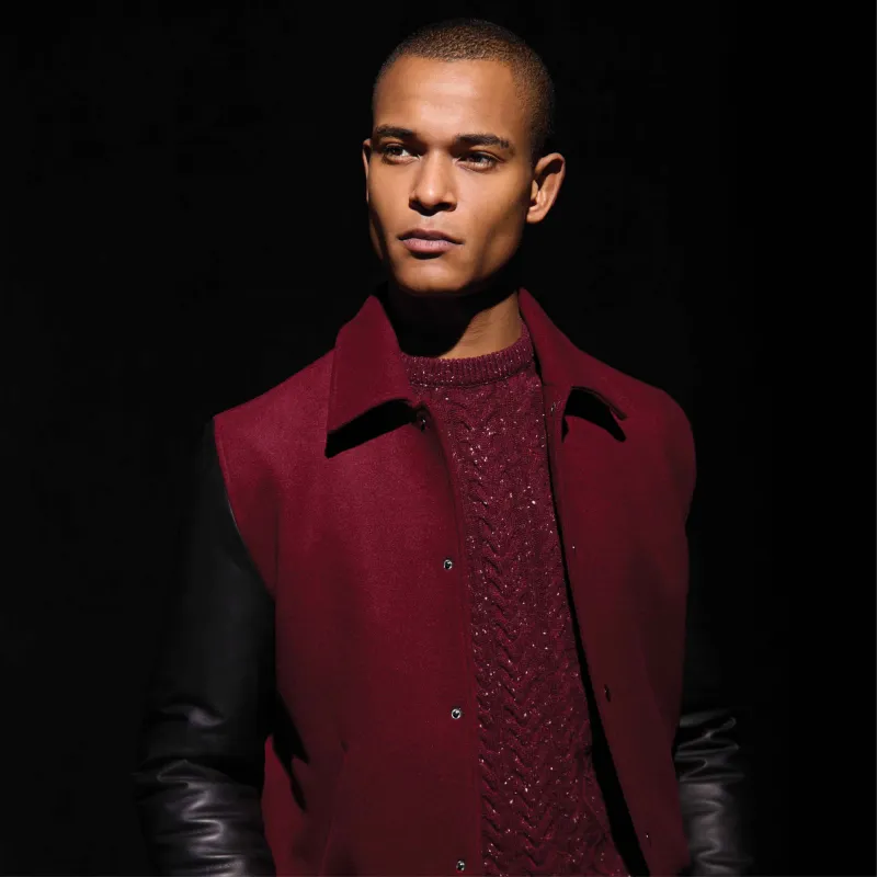 Tweed Blouson With Leather Sleeves sold by Bugatchi