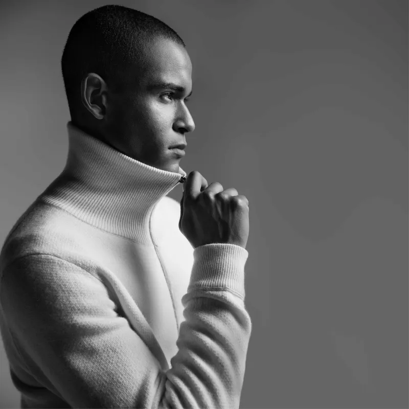 Melange Herringbone Full Zip Sweater sold by Bugatchi