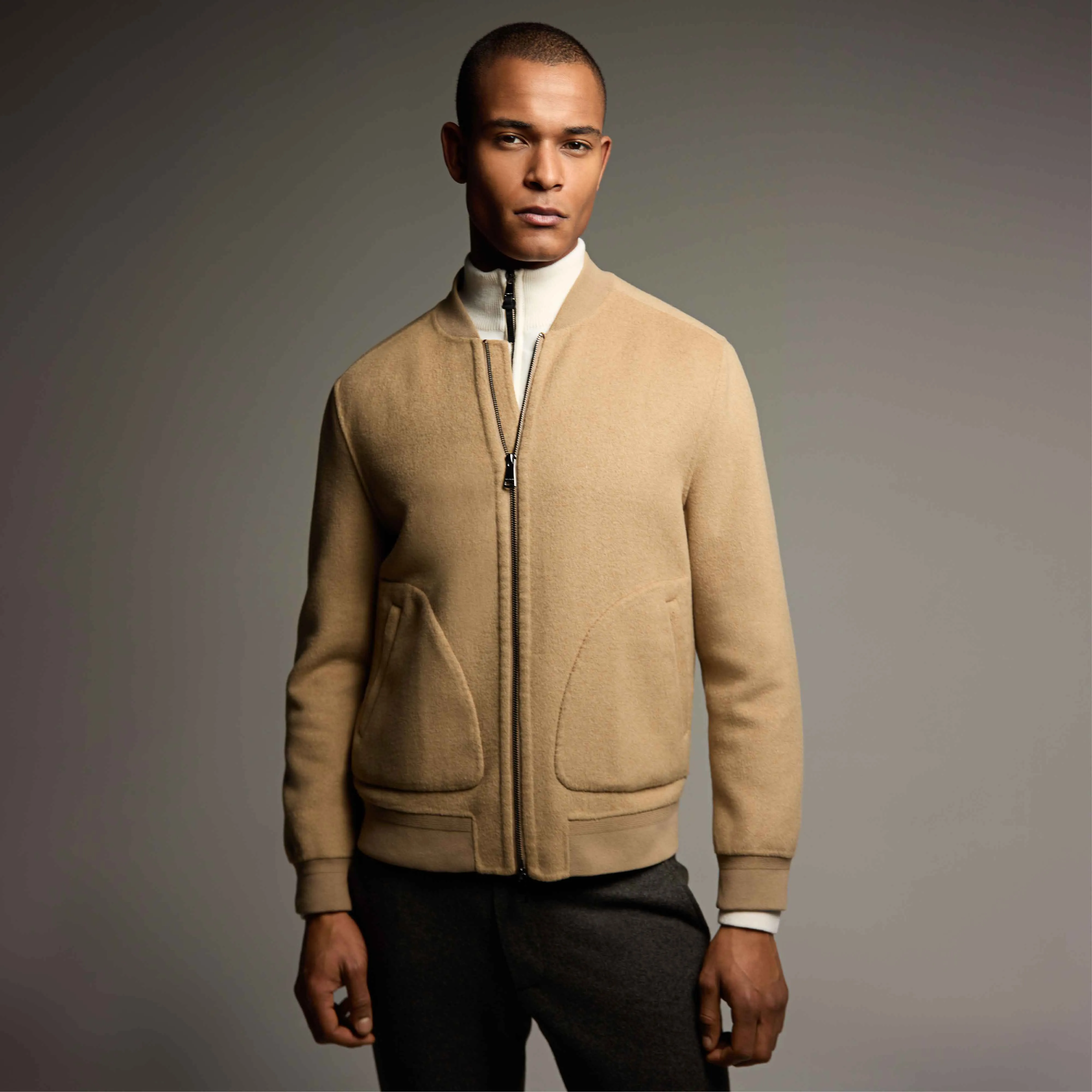Double-Faced Brushed Bomber Jacket sold by Bugatchi