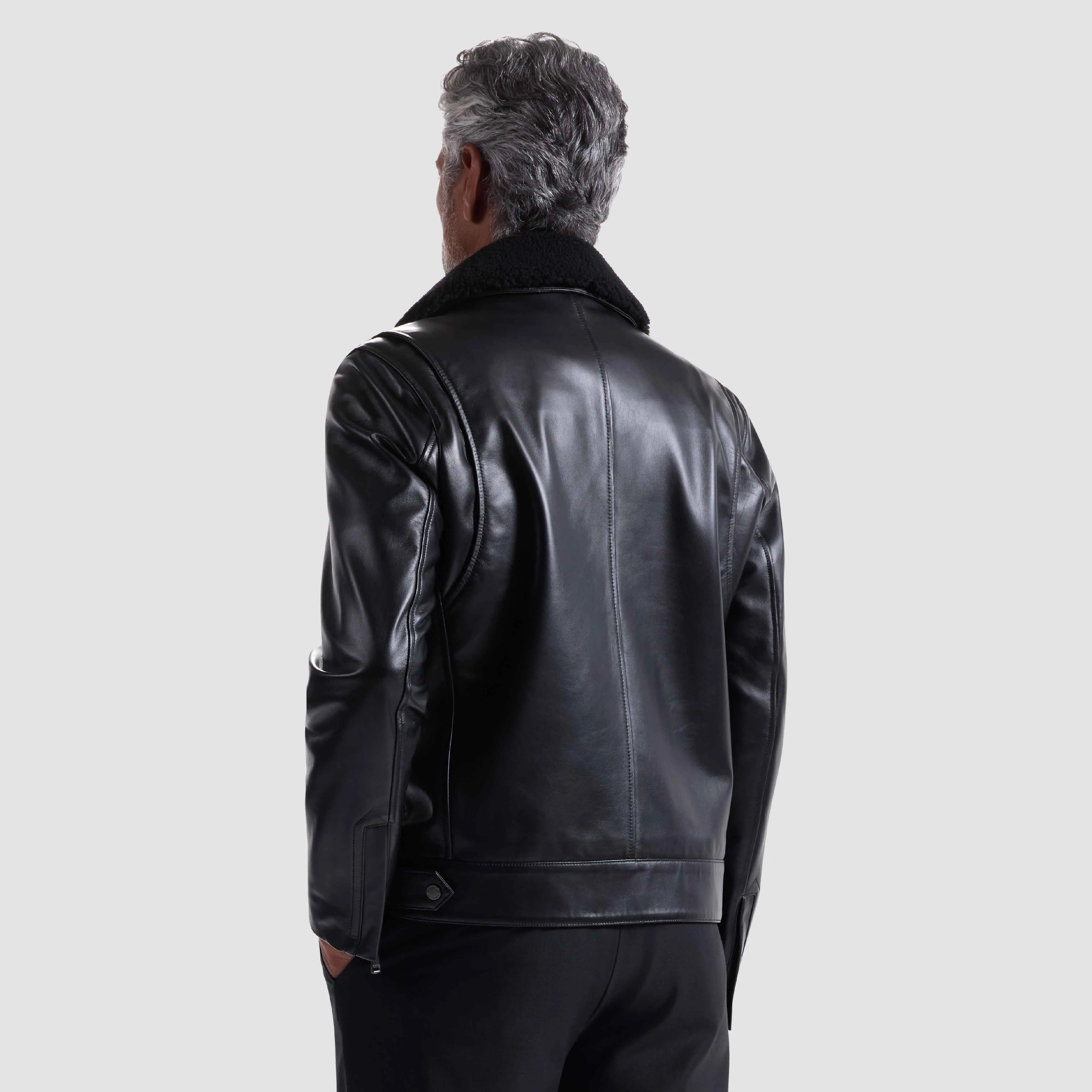 Leather Biker Jacket With Removable Shearling Collar sold by Bugatchi product image thumbnail 5