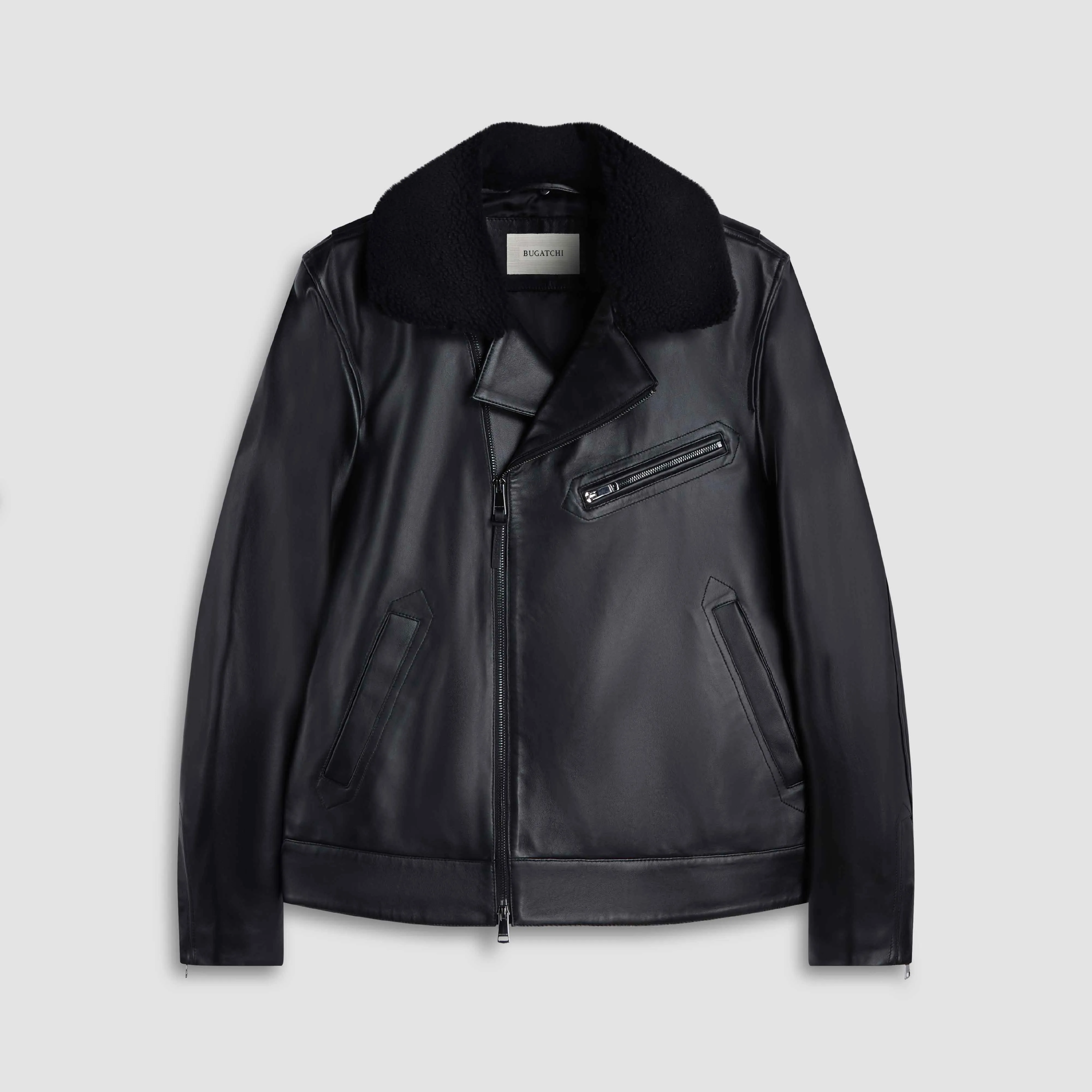 Leather Biker Jacket With Removable Shearling Collar sold by Bugatchi product image thumbnail 2