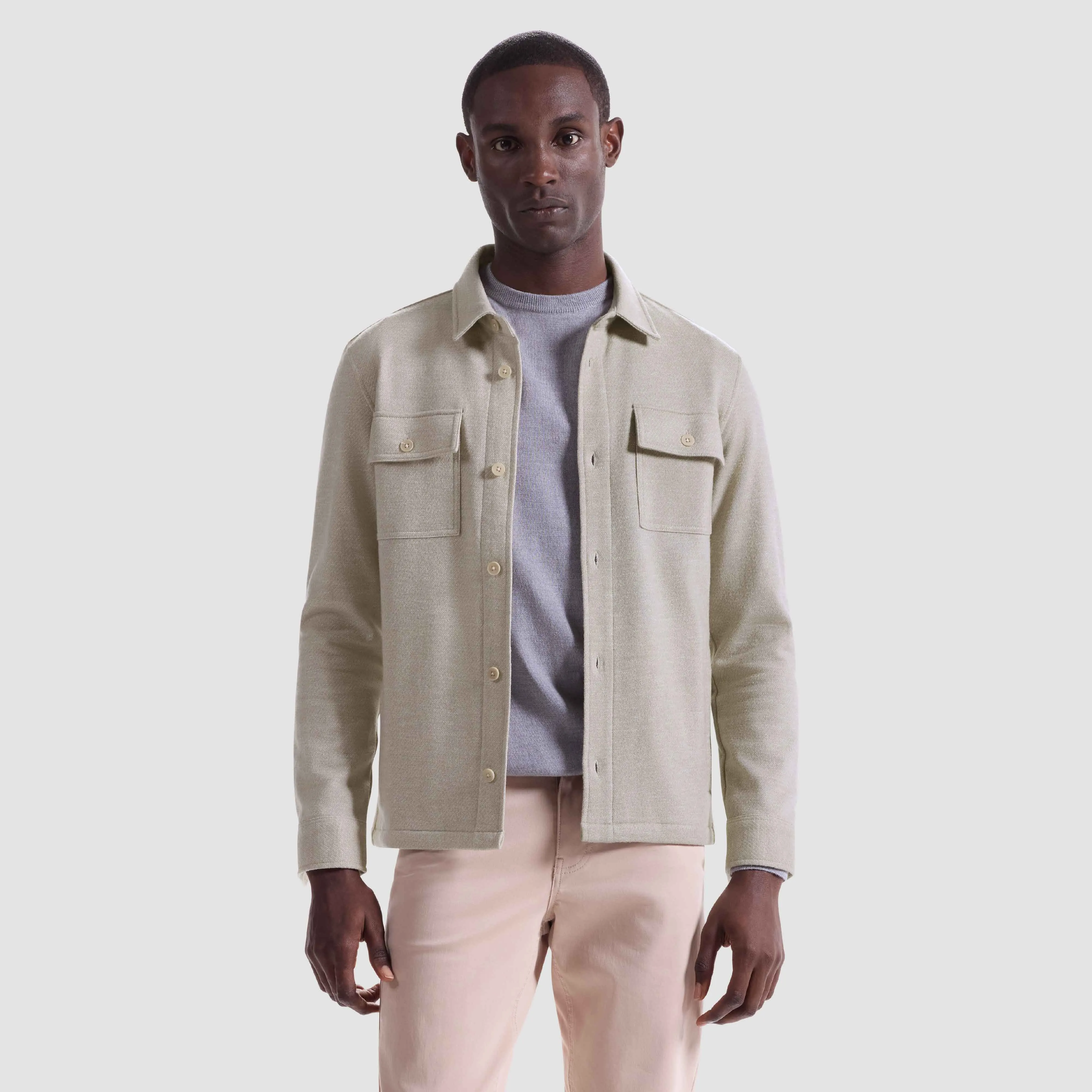 Twill-Effect Knit Overshirt sold by Bugatchi product image thumbnail 3