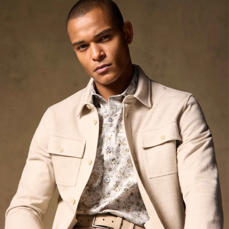 Twill-Effect Knit Overshirt sold by Bugatchi