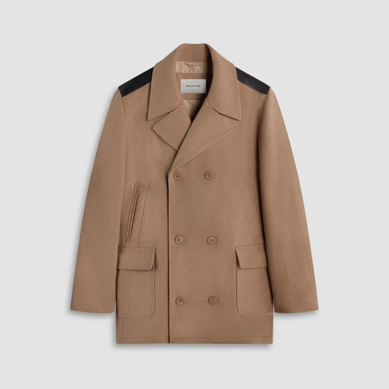 Tweed Peacoat With Leather Trim sold by Bugatchi