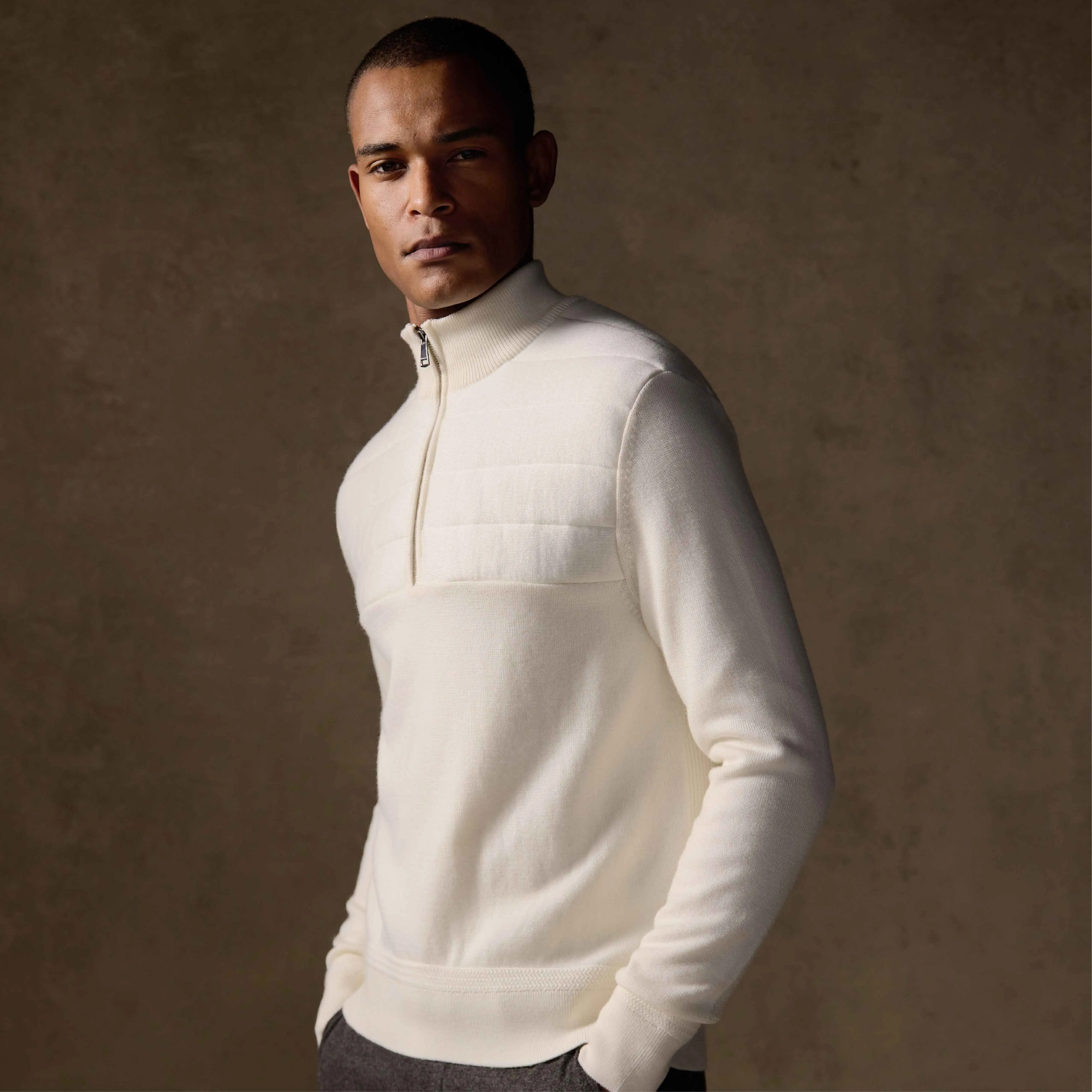 Melange Quarter Zip Mock Neck Sweater sold by Bugatchi