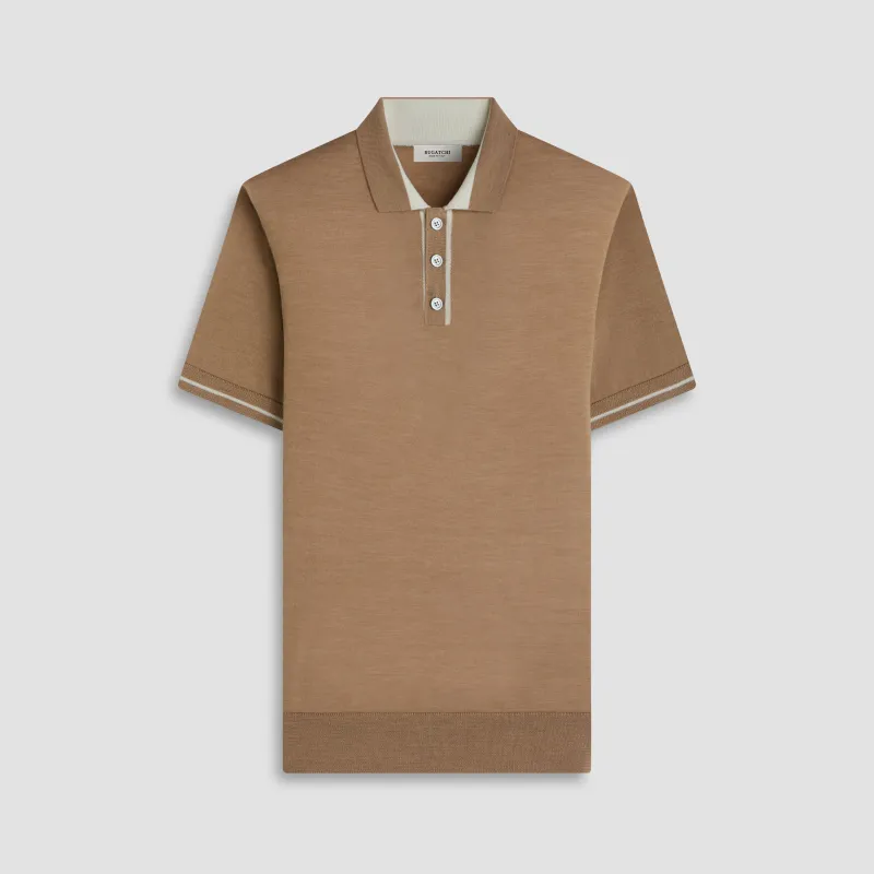 Solid Rib Merino-Silk Polo Sweater sold by Bugatchi